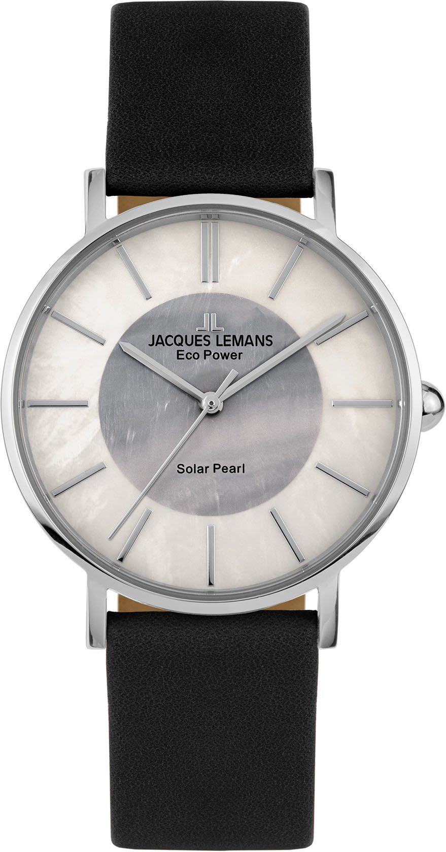Jacques Lemans Solaruhr Eco Power Solar Pearl 1-2112A, Armbanduhr, Damenuhr, Perlmutt-Zifferblatt, Lederarmband