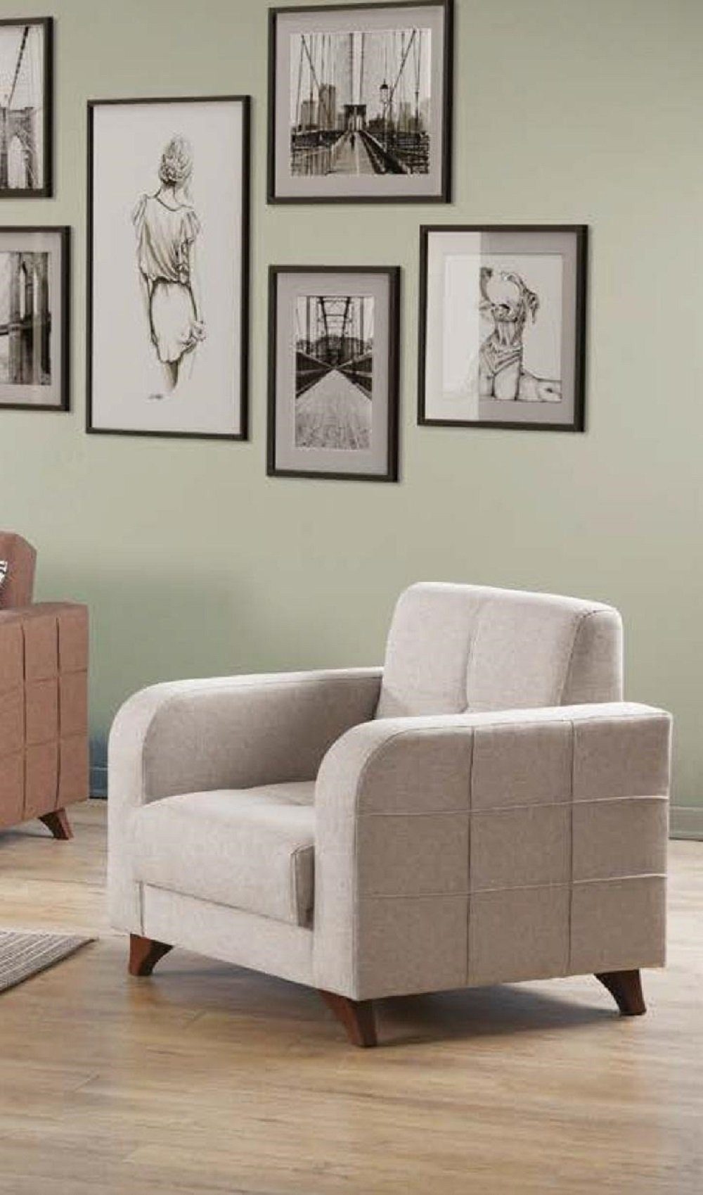 JVmoebel Sessel Designer Sessel 1 Sitzer Weiß Stoff Textil Luxus Klassische Möbel Neu