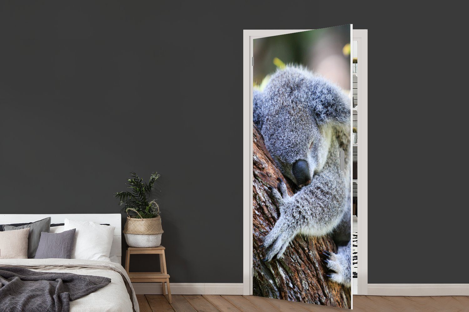 Matt, Türtapete - Koala MuchoWow Türaufkleber, bedruckt, Fototapete St), - Tür, Mädchen, - - Kuscheltier cm Jungen 75x205 Kofferraum (1 für