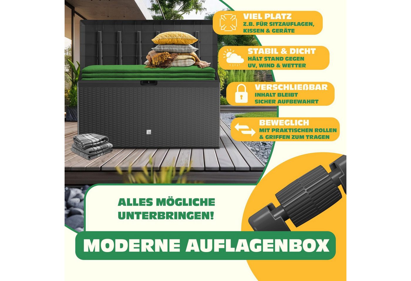 Thumbnail - KESSER Aufbewahrungsbox, Auflagenbox Rattanoptik Kissenbox 290 Liter mit Rollen