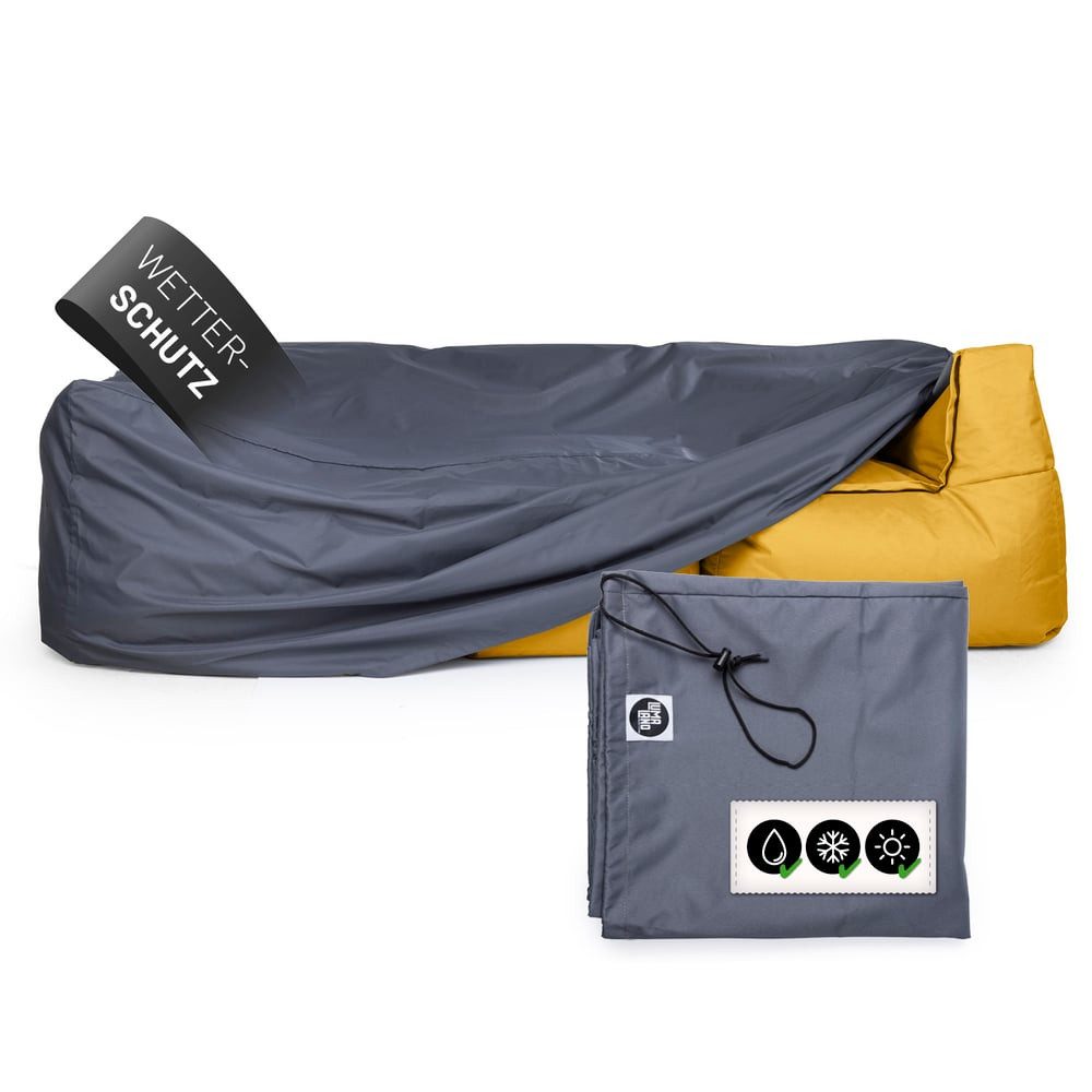 Lumaland Abdeckhaube Sitzsack-Sessel Modular 220x85x75cm grau, Möbel-Abdeckung mit Kordelzug Schutz vor Sonne Regen und Schmutz