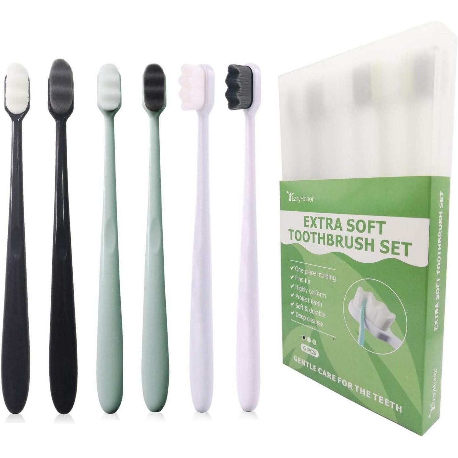 LuxusKollektion Zahnbürste Zahnbürste empfindliches 6 Packungen (graue + weiße Borsten)