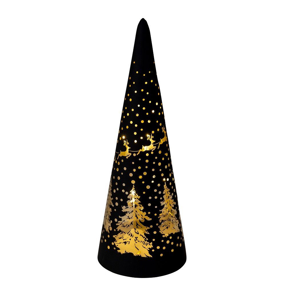 Star-Max Tischleuchte Glaspyramide "fliegender Santa" 8er LED Timer Glas schwarz 25x9cm 3581