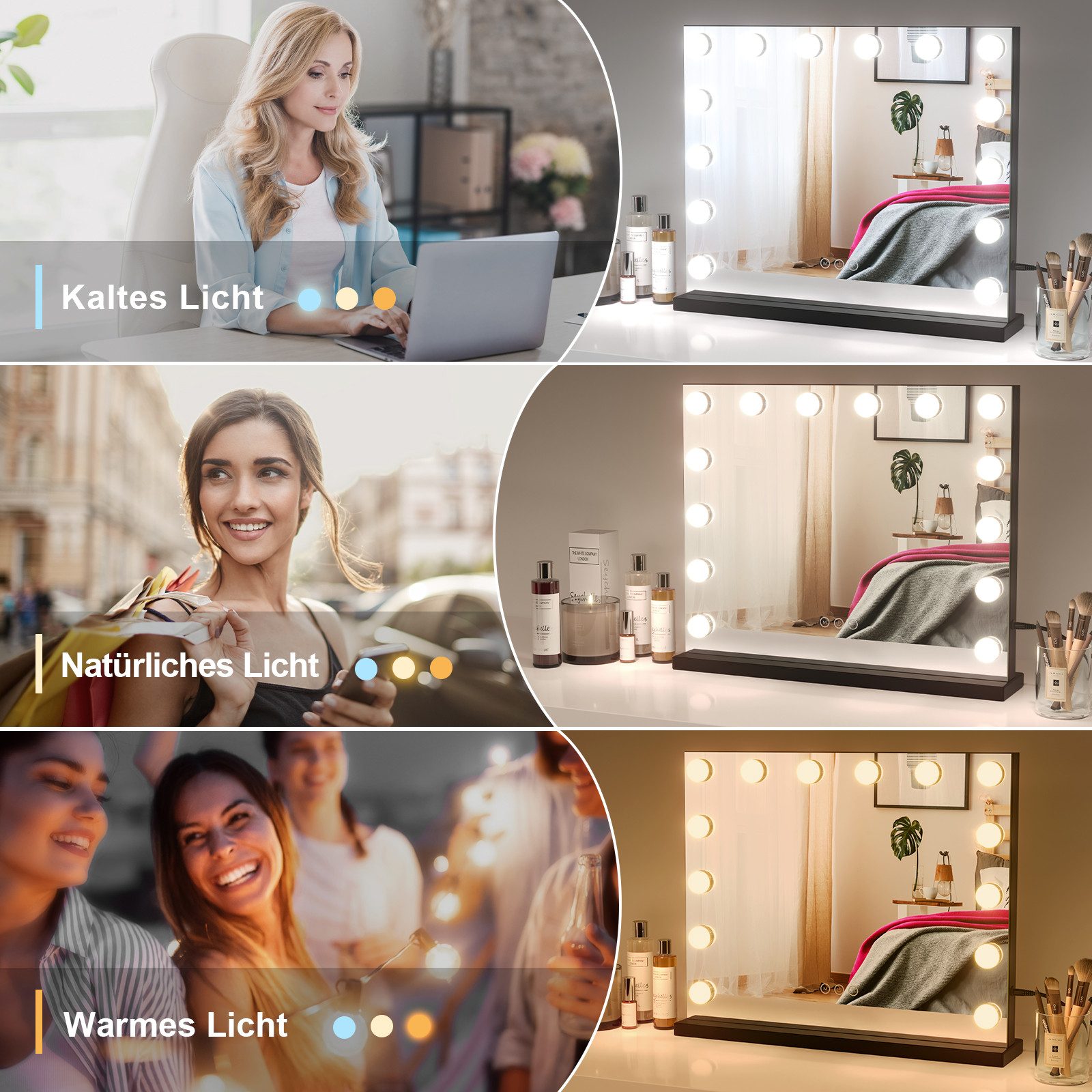 Dripex Schminkspiegel Hollywood Kosmetikspiegel 14/15/18/20LED, 3 günstig online kaufen