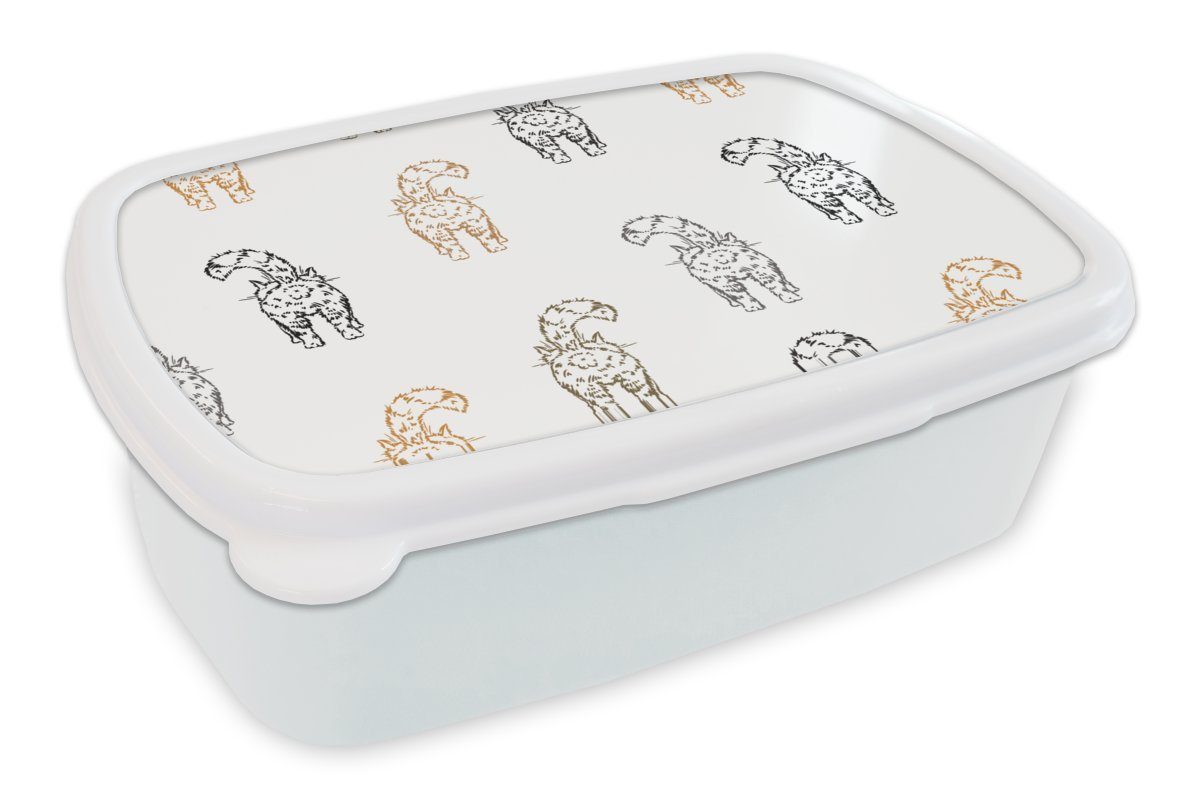 MuchoWow Lunchbox Muster - Kätzchen - Katze - Pastell - Mädchen - Kinder - Kind, Kunststoff, (2-tlg), Brotbox für Kinder und Erwachsene, Brotdose, für Jungs und Mädchen weiß
