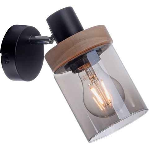 Home affaire Wandleuchte Tendon, ohne Leuchtmittel, Wandlampe, Glas, Holz, Rauchglas, geeignet für Leuchtmittel - E27