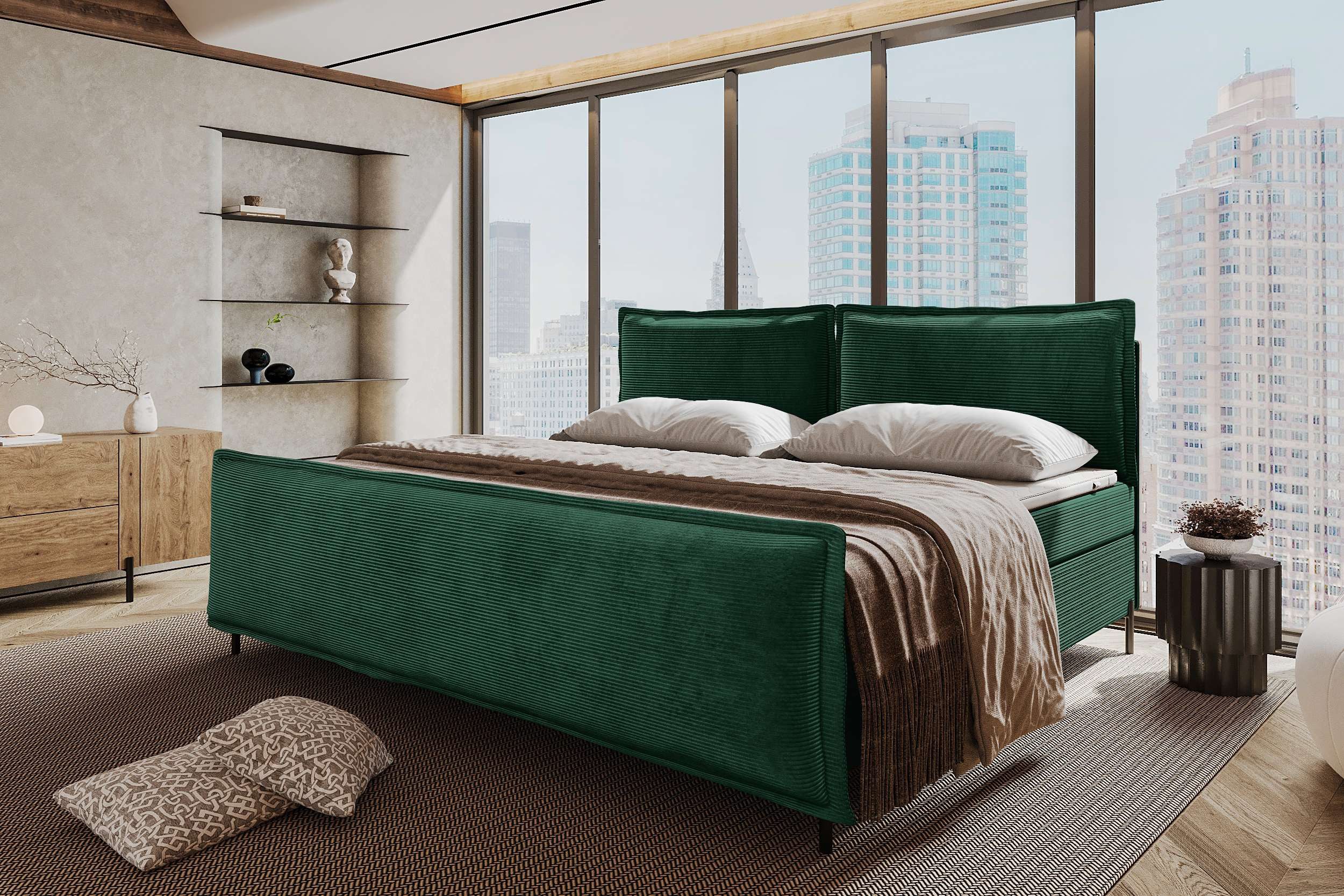99rooms Boxspringbett Vero Plus Familienbett (Schlafzimmerbett, Bett), 220/240/260x200 cm, in Cord POSO, mit BFK-Matratze, Bettkasten