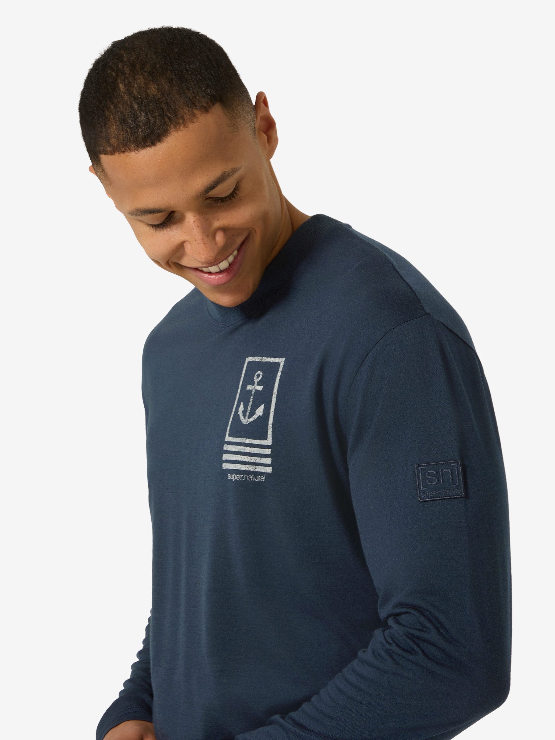 SUPER.NATURAL Langarmshirt für Herren, nachhaltig, Merino mit Sommer-Motiv, atmungsaktiv