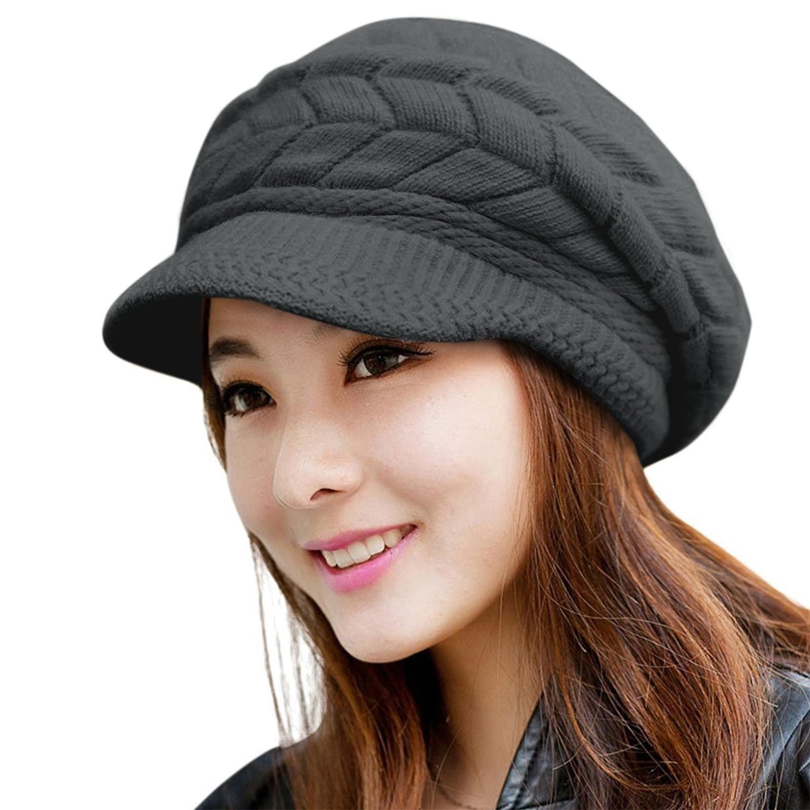 Cachito Strickmütze Damen Wintermütze aus dickem, Warm gefütterte Strickmütze Beanie mit Schirm, Einheitsgröße, warm, weich