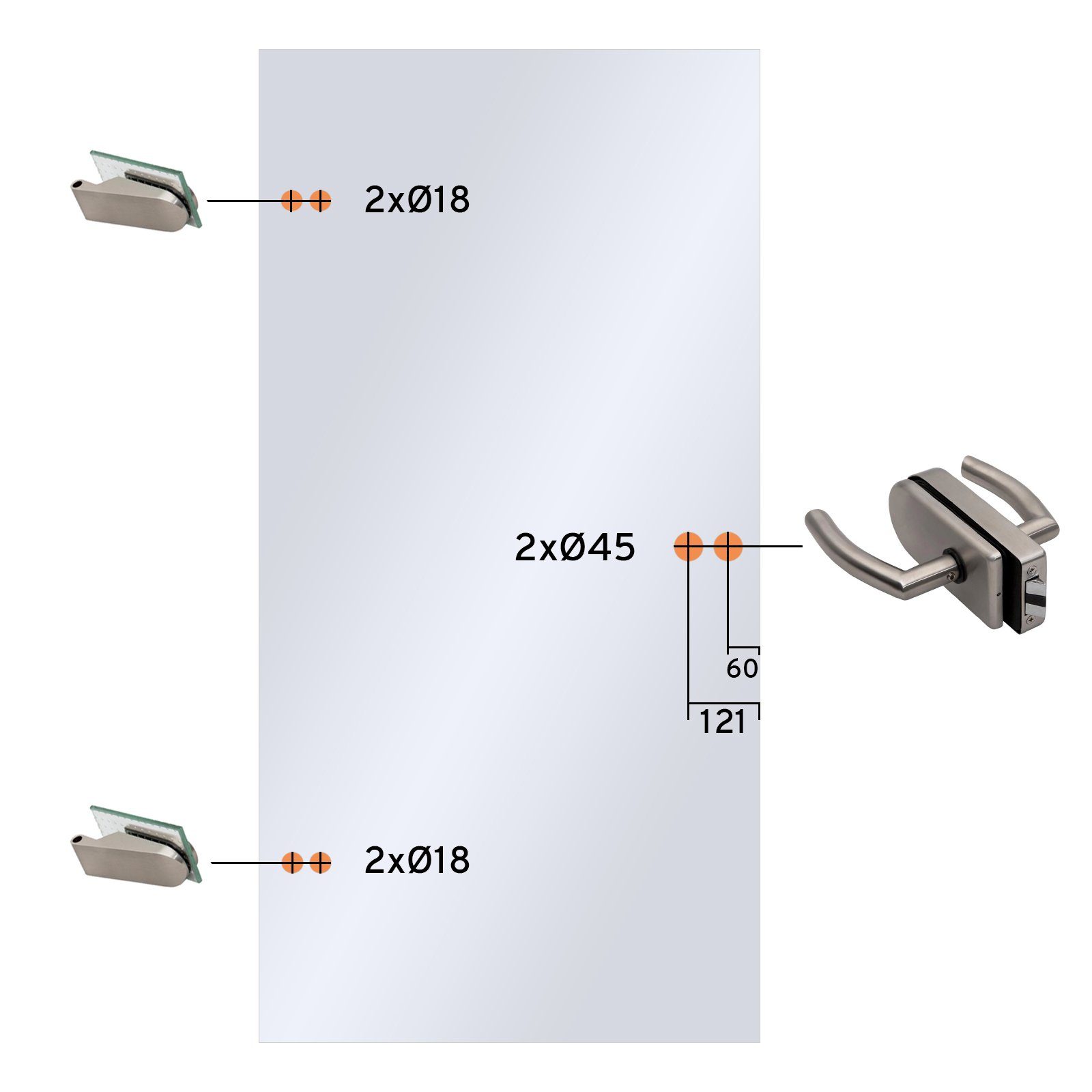 inova wohnen Zimmertür 83,4 x 197,2 cm Curved satiniert Glastür, inkl. Beschlagset nach Wahl