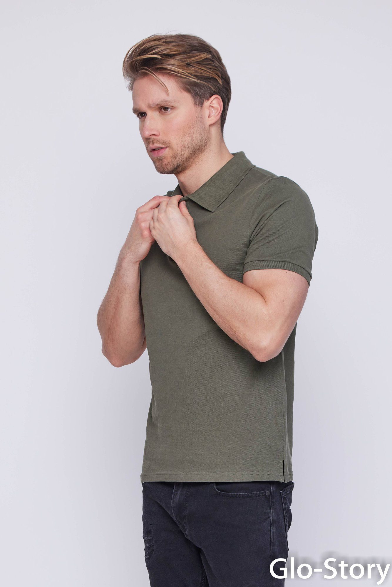 Kurzarm Poloshirt Herren Polo GLO-STORY GLO-STORY Basic Polohemd Poloshirt Dunkelgrün Shirt Regular