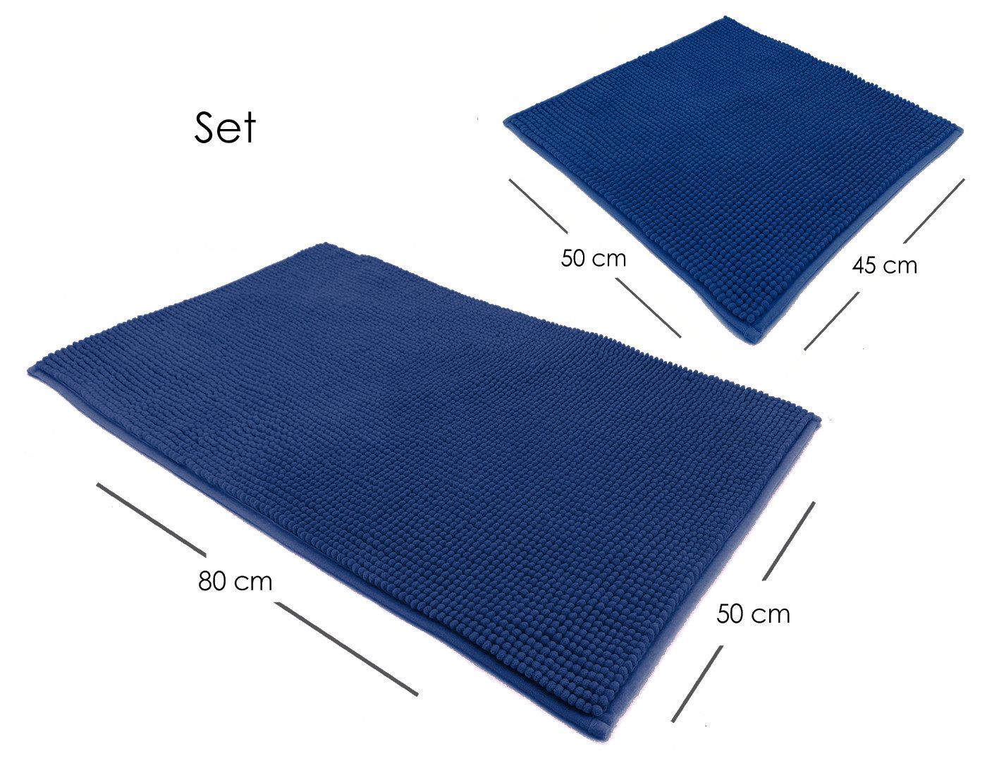 heimtexland Badematte Badvorleger Chenille Badteppich Duschvorleger, rutschhemmend beschichtet, Fußbodenheizung geeignet, fußbodenheizungsgeeignet, saugstark, schnell trocknend, strapazierfähig, rutschfest, Polyester, rechteckig, Set 45x50 / 50x80 cm, Hochflor, super weich, extrem saugfähig, Maschinenwäsche