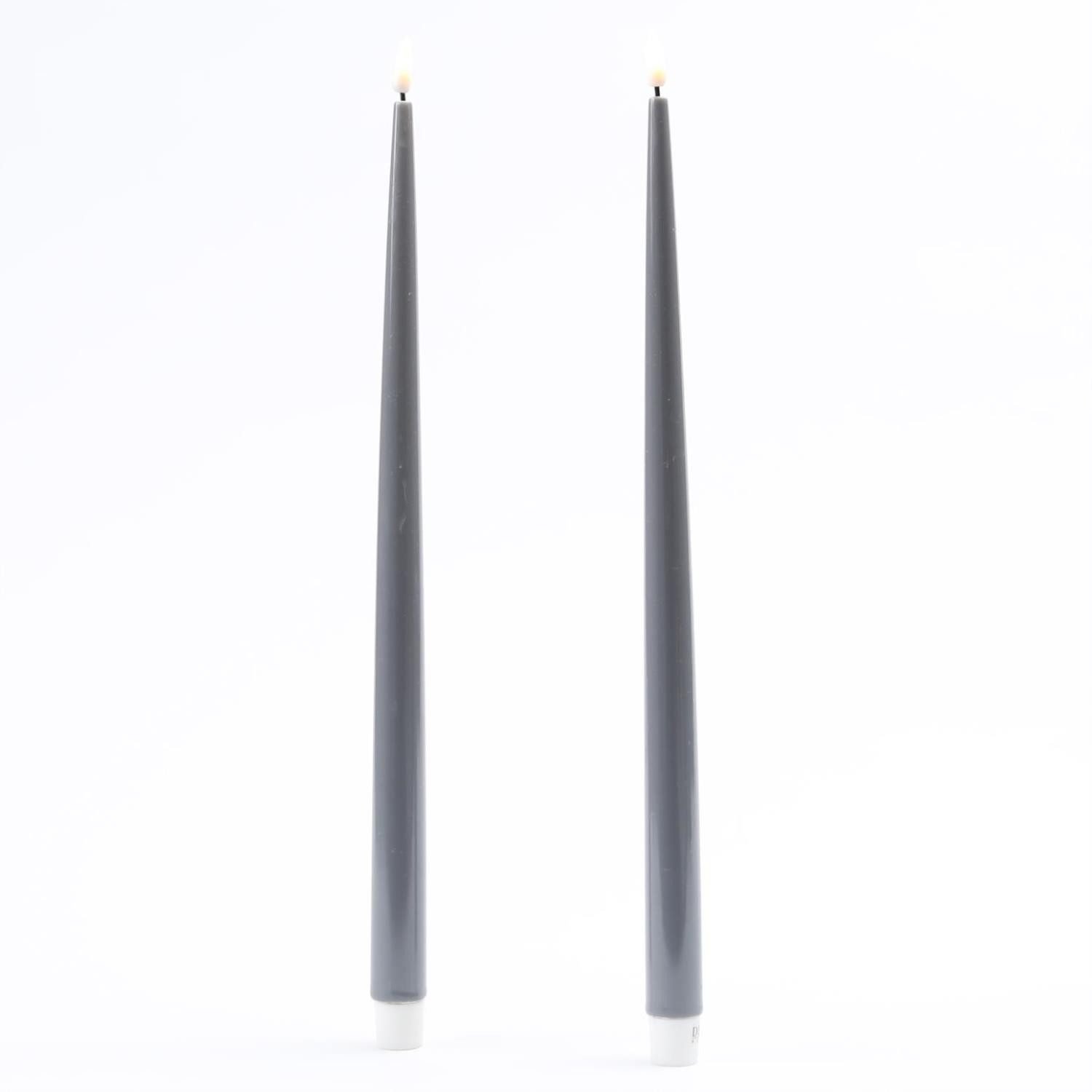 Deluxe Homeart LED-Kerze LED Stabkerzen ELLA Deluxe Tafelkerzen flackernd H: 38cm grau 2St.
