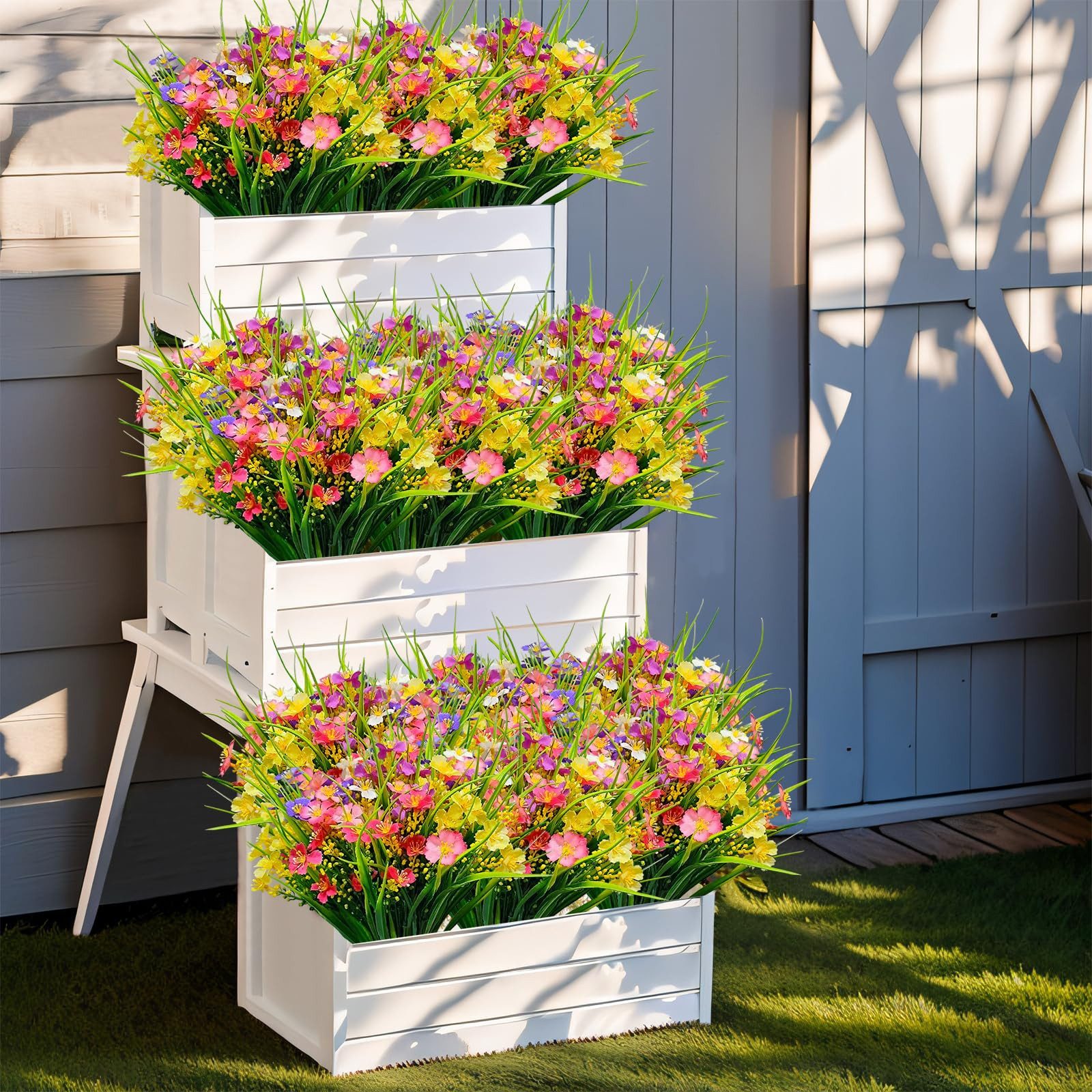 Kunstblume 12 Bündel Bunte Künstliche Blumen Frühling Deko Kunstblumen Wetterfest, FOUORTUNATE-BEE – Bild 4 von 5