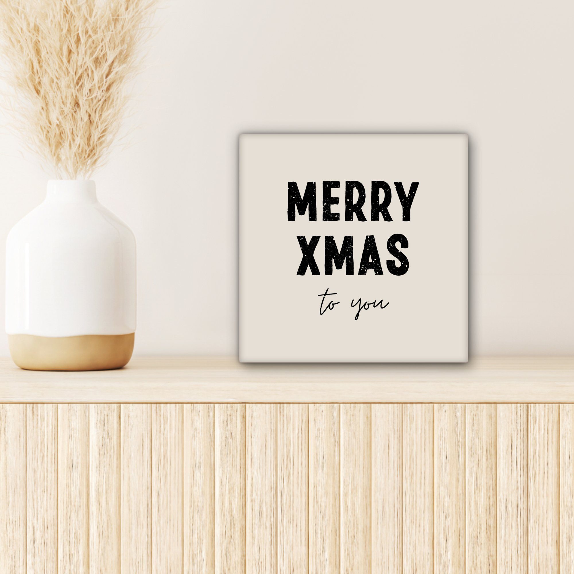 Leinwandbild cm Schwarz, 20x20 OneMillionCanvasses® für Bilder Feiertage Zitate - Weihnachten - Frohe Wohnzimmer - - Schlafzimmer, Weihnachten Leinwand St), (1