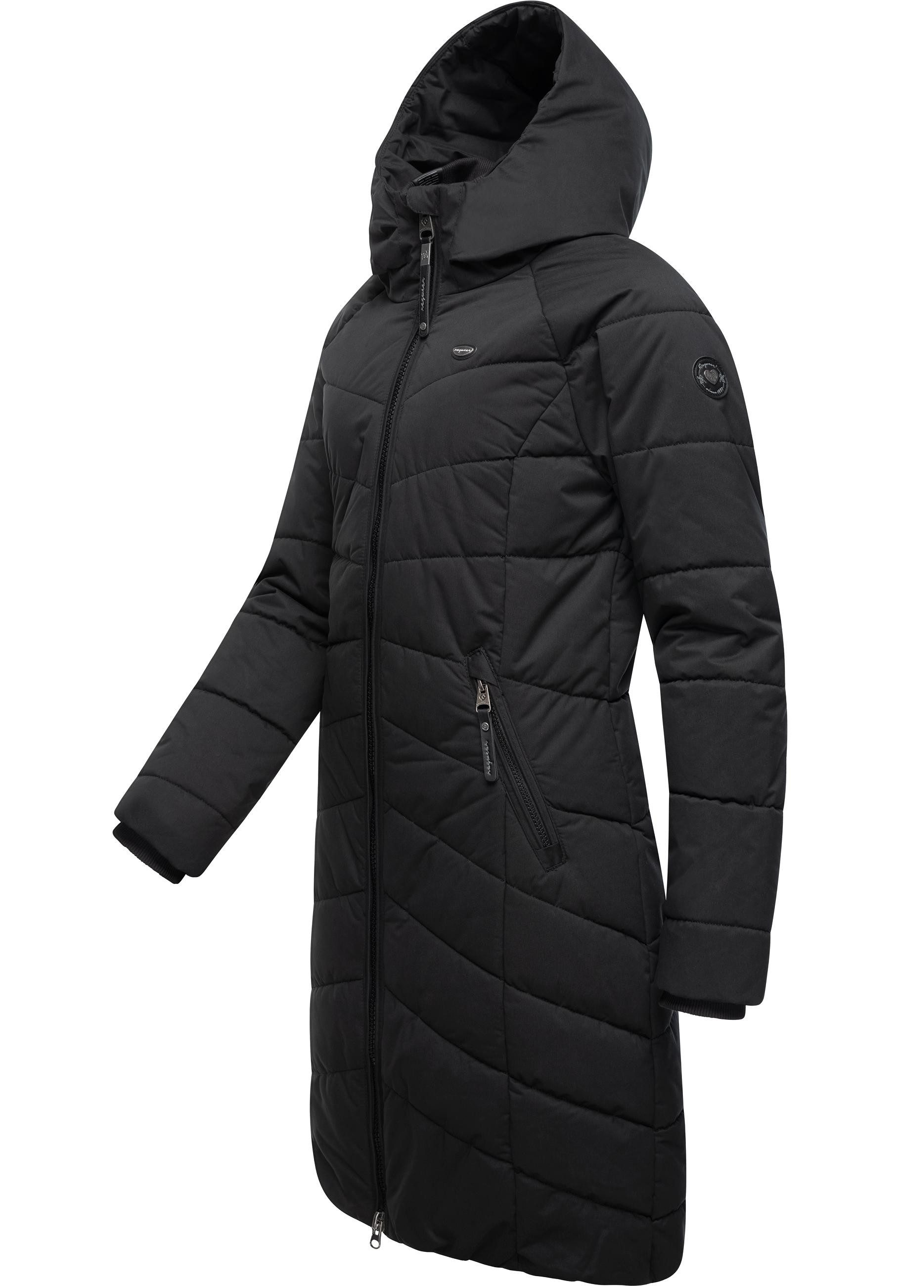 Ragwear gesteppter Coat Dizzie schwarz gefütterter Steppmantel Kapuze Winterparka stylischer, mit