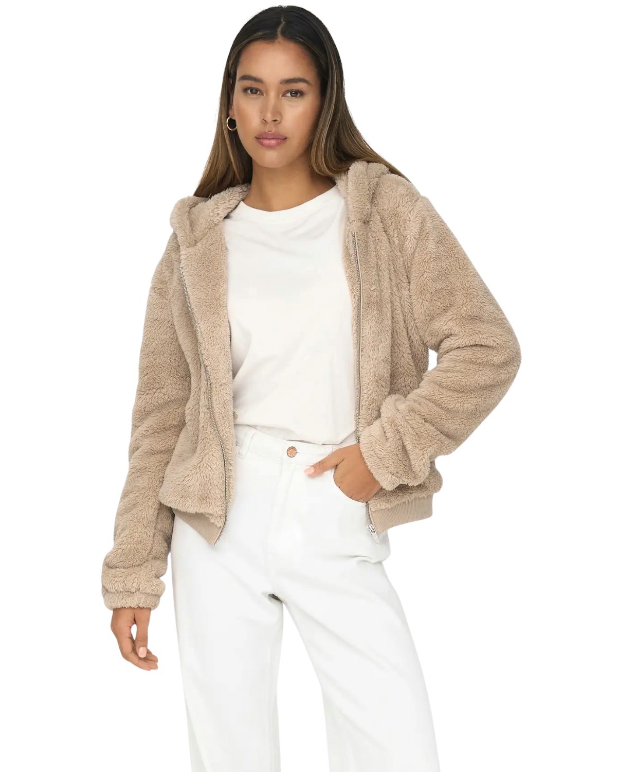ONLY Fleecejacke flauschige Teddyjacke mit Kapuze