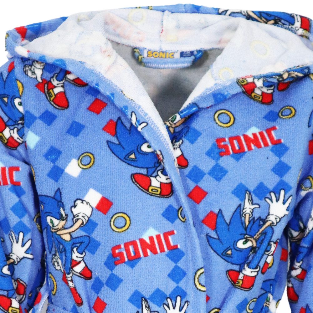 Sonic The Hedgehog Kinderbademantel Sonic the Hedgehog Kinder Mädchen Fleece Bademantel mit Kapuze, langarm, Polyester, Kapuze, Gürtel, Gr. 98 bis 140