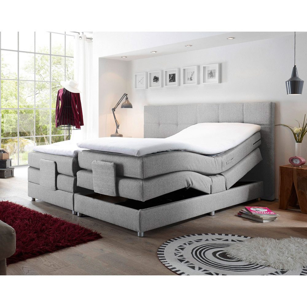 Lomadox Boxspringbett MANAUS-09, 180x200cm, H2-H3, elektrisch verstellbar, silber, mit Komfort Topper