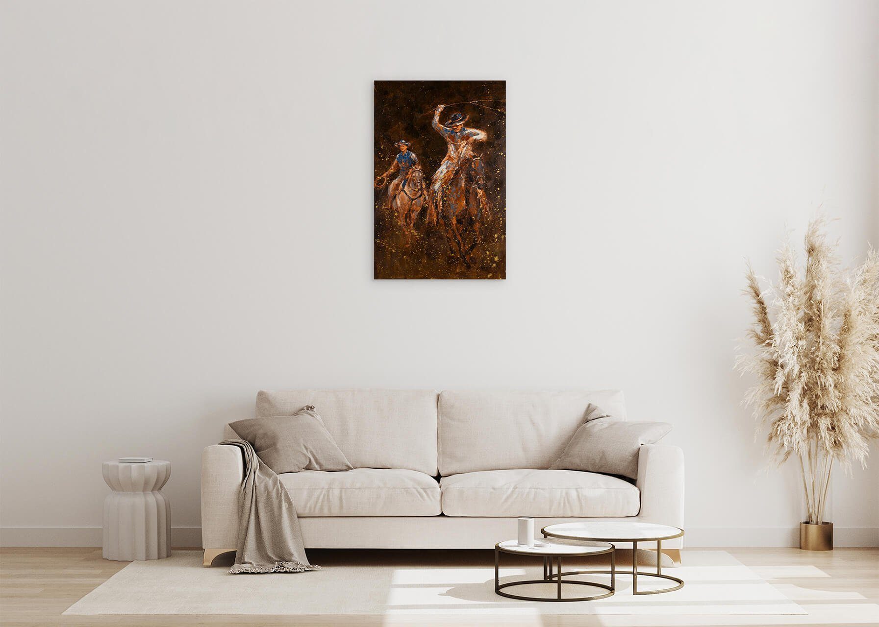 Ein HANDGEMALT die 60x90 Wandbild Wohnzimmer cm, Leinwandbild KUNSTLOFT Ritt 100% Prärie Gemälde in