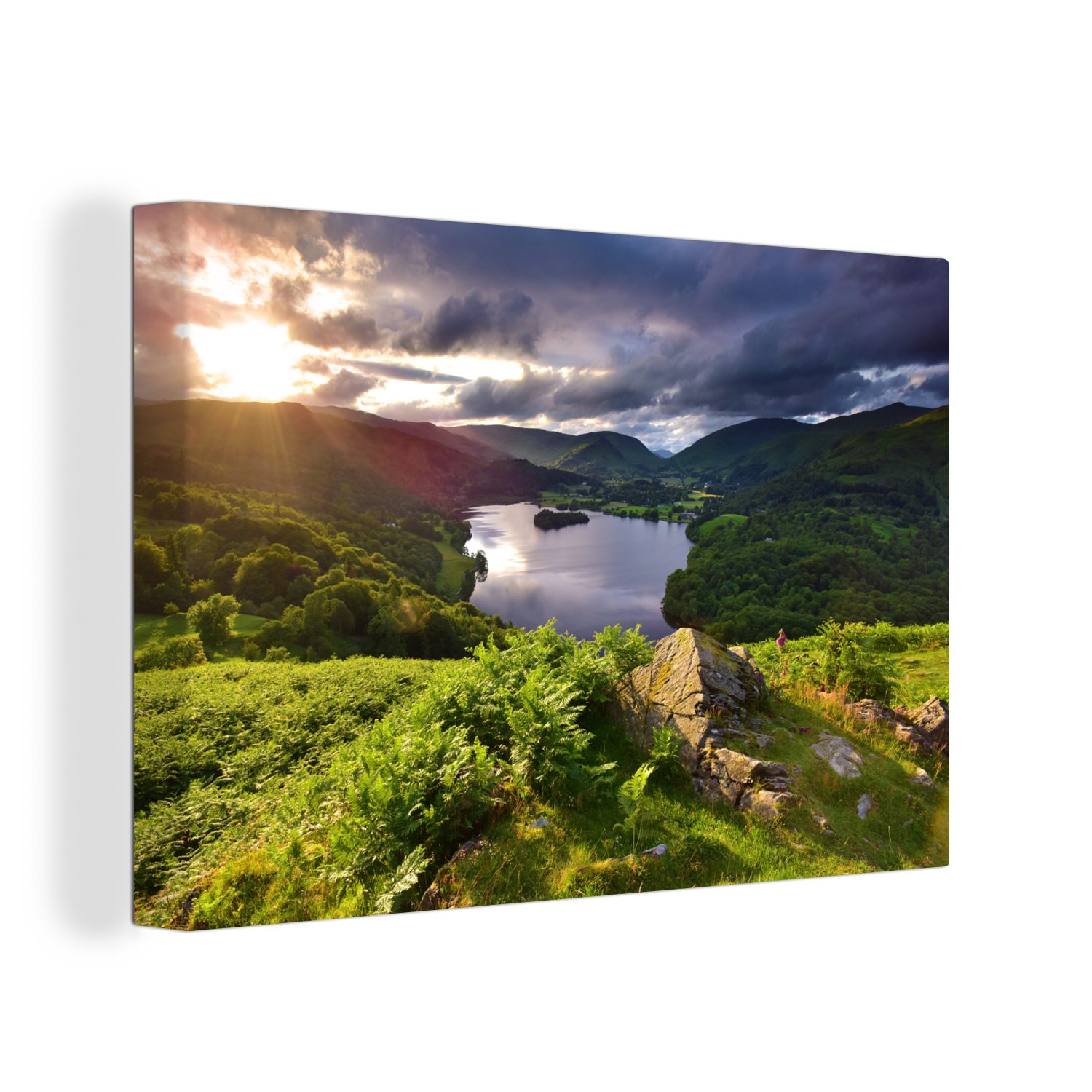 OneMillionCanvasses® Leinwandbild Sonnenuntergang im Lake District National Park in England, (1 St), Wandbild Leinwandbilder, Aufhängefertig, Wanddeko, 30x20 cm