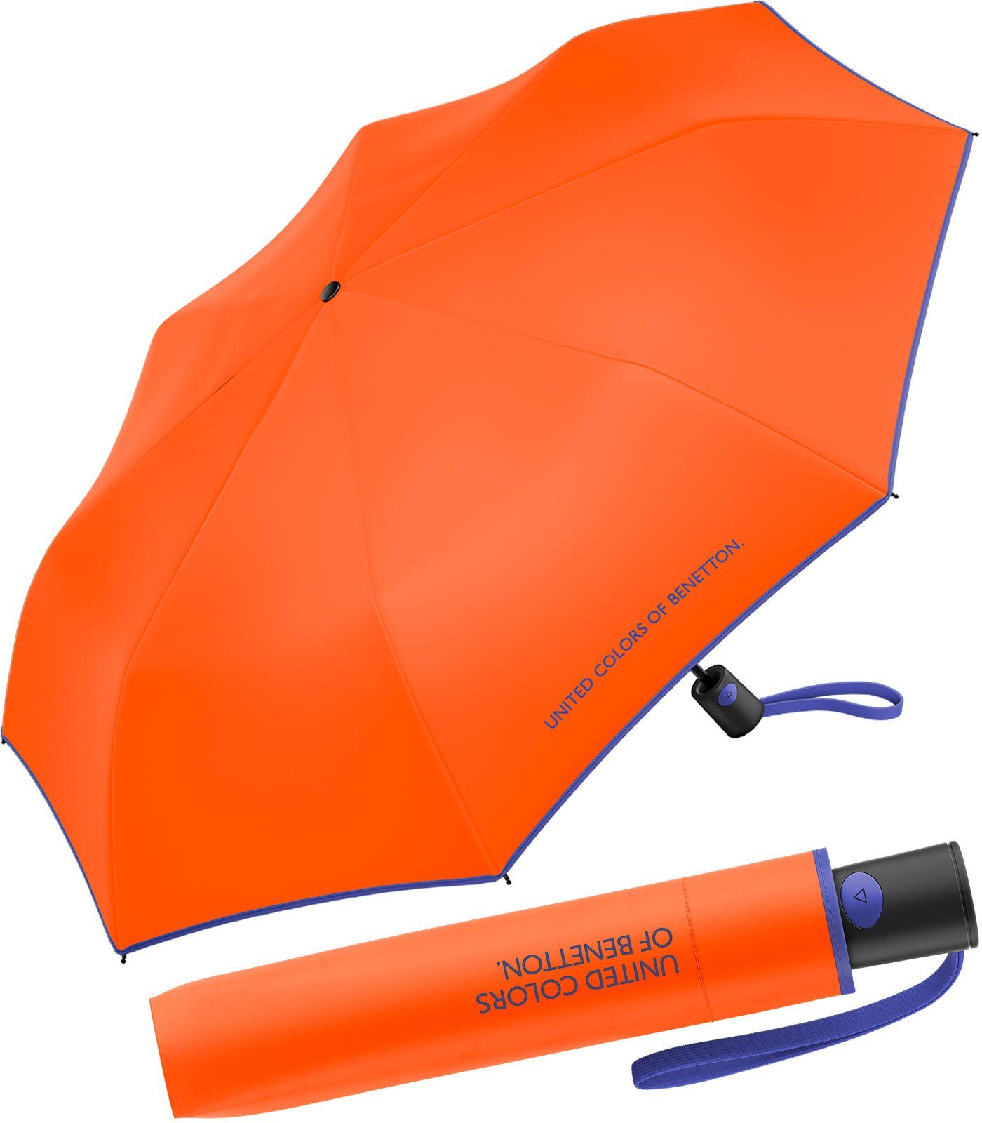 of orange-lila HW orange, 2023 leuchtende Benetton Mini Taschenregenschirm red Saum Automatik - Modefarben United kontrastreichem mit Colors