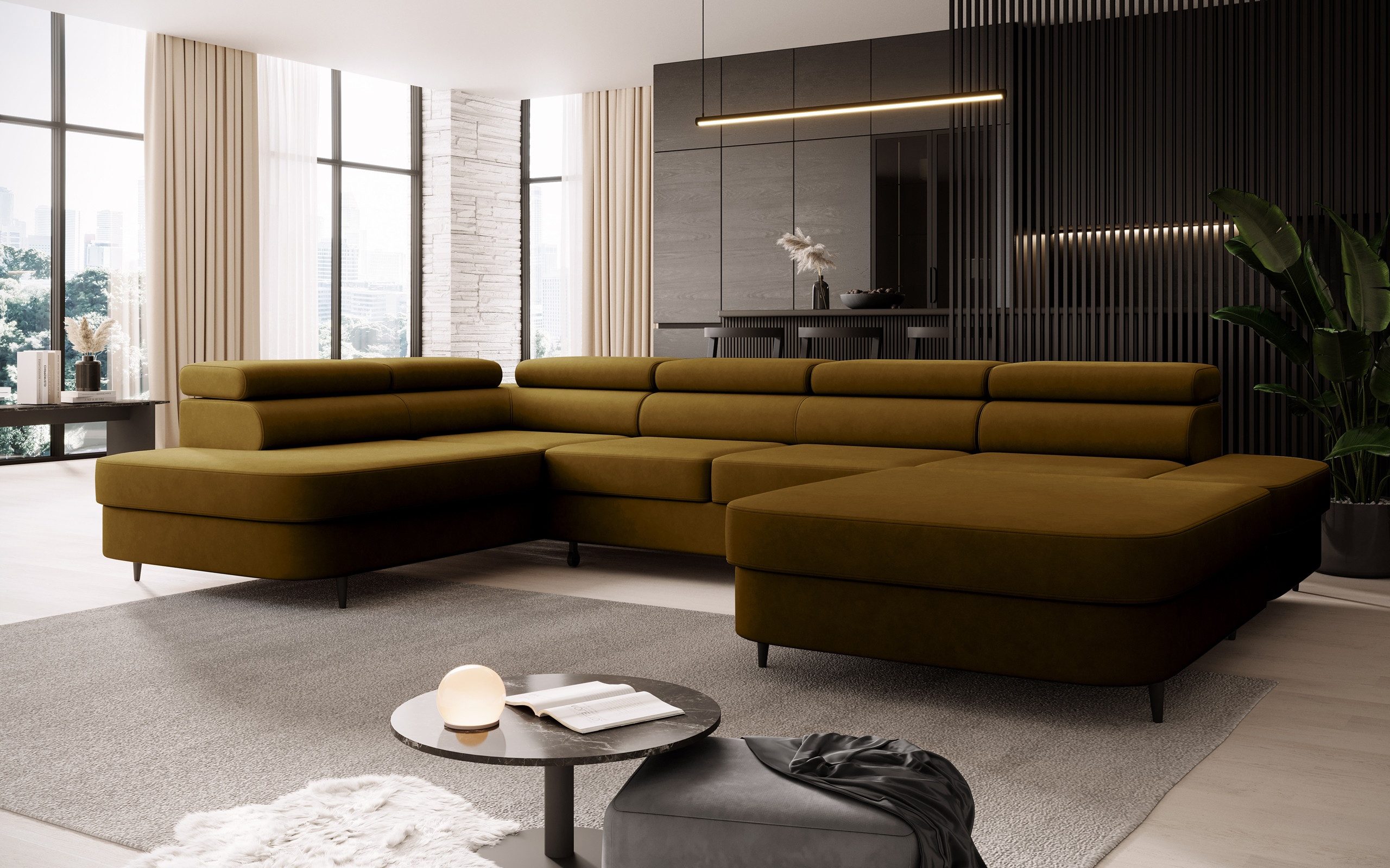 NEXT COLLECTION Ecksofa Priam U, mit Bettkasten, mit Schalffunktion, Metallfüßen, Verstellbare Kopfstützen, angenehmer und fühlbarer Stoff