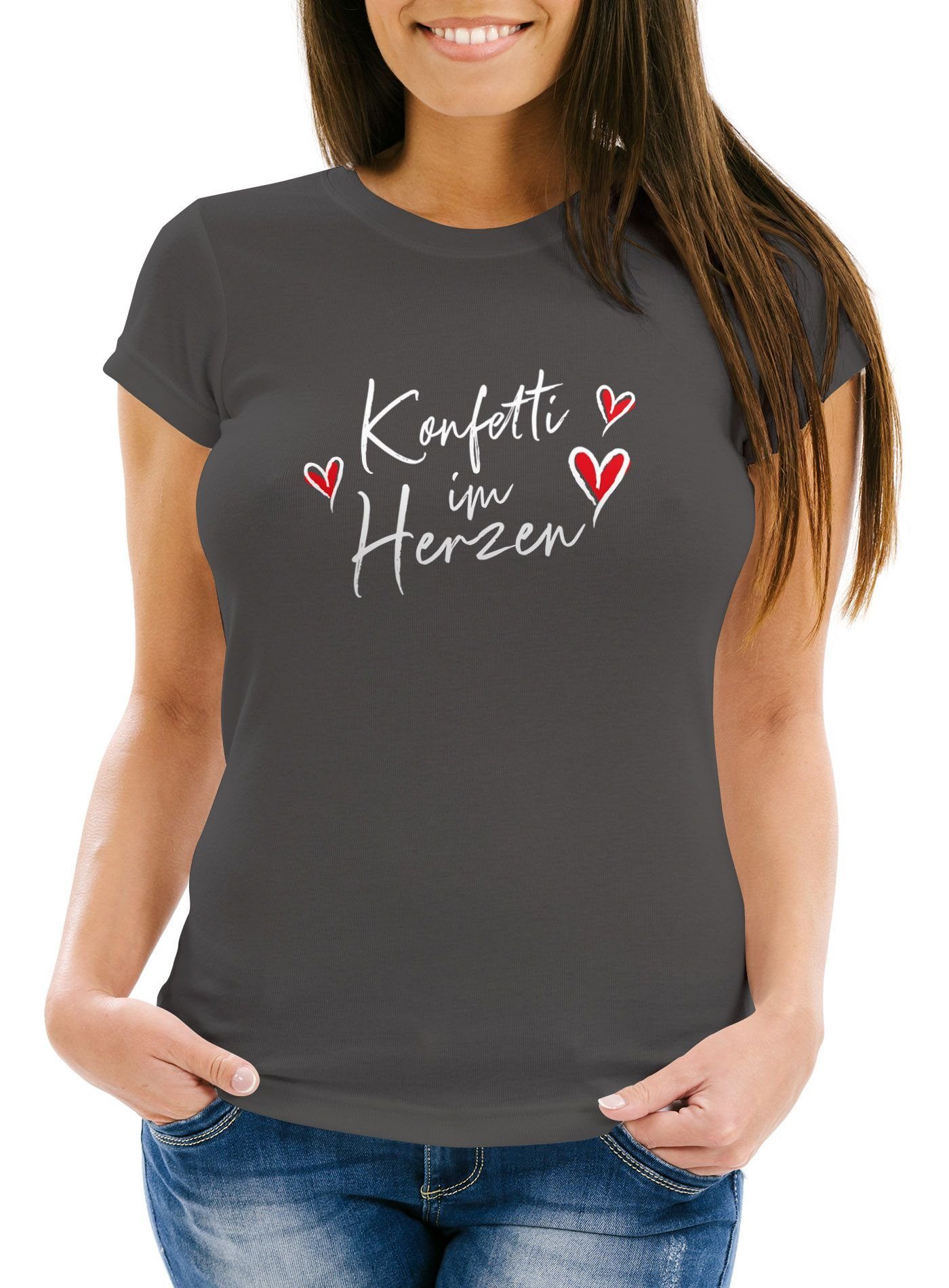 MoonWorks Print-Shirt Damen T-Shirt Fasching Karneval Spruch Konfetti Herz Kostüm-Ersatz Ver mit Print