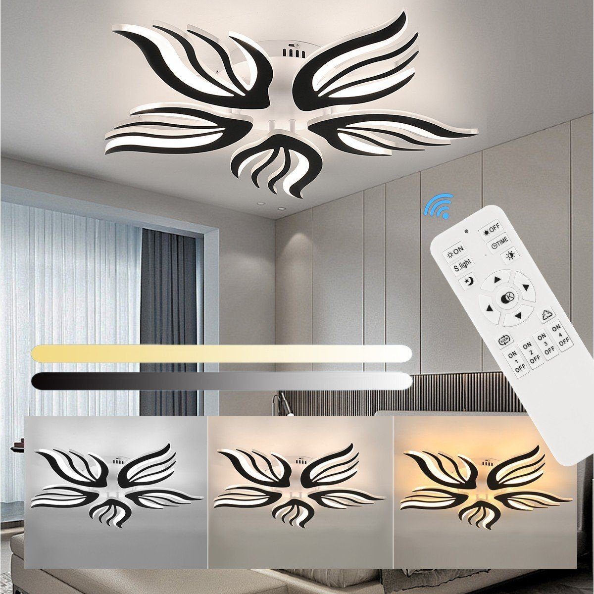 LETGOSPT LED Deckenleuchte Moderne LED Deckenleuchte Dimmbar 32W Wohnzimmerlampe Deckenlampe, LED fest integriert, Kaltweiß/Naturweiß/Warmweiß, mit Fernbedienung Lichtfarbe Farbwechsel Deckenbeleuchtung Lampe