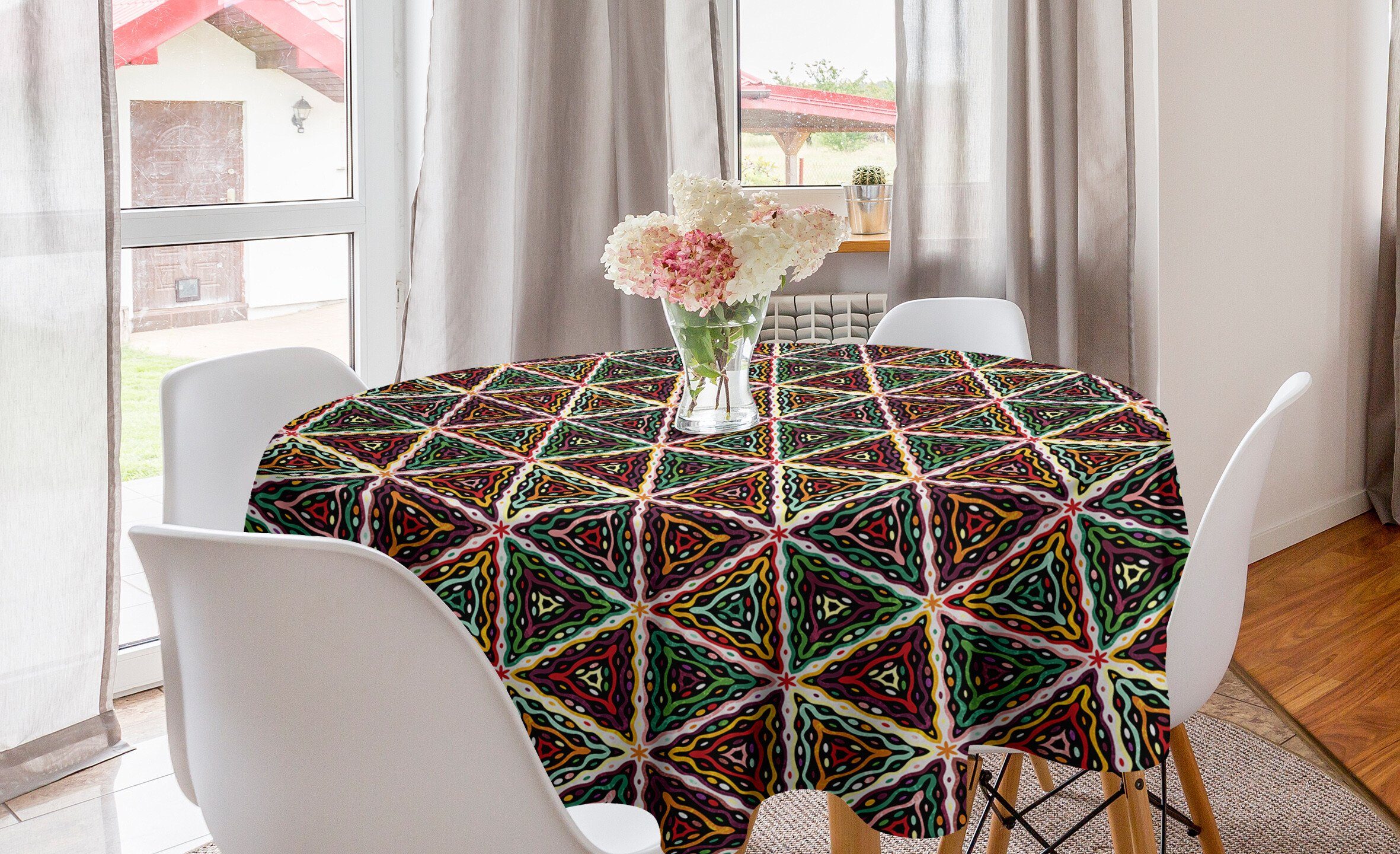 Abakuhaus Tischdecke Kreis Tischdecke Abdeckung für Esszimmer Küche Dekoration, afrikanisch Geometrisches Grunge-Mosaik