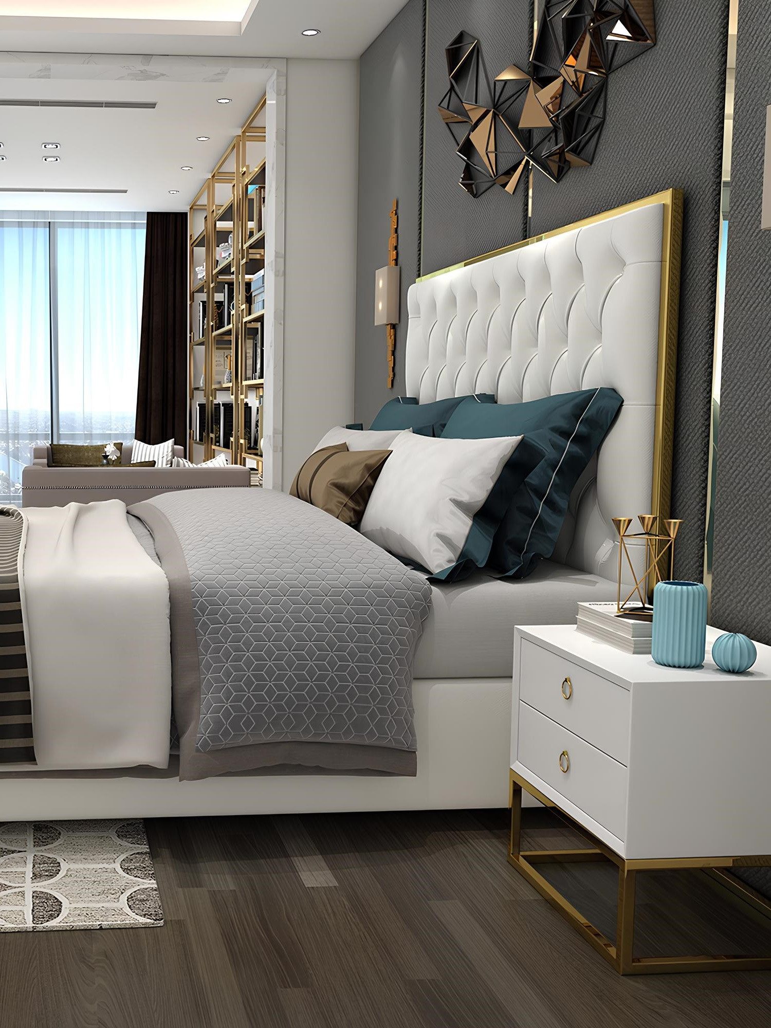 Bett Luxuriöses Hotelbett im Chesterfield-Design, 180x200cm, Schlafzimmer