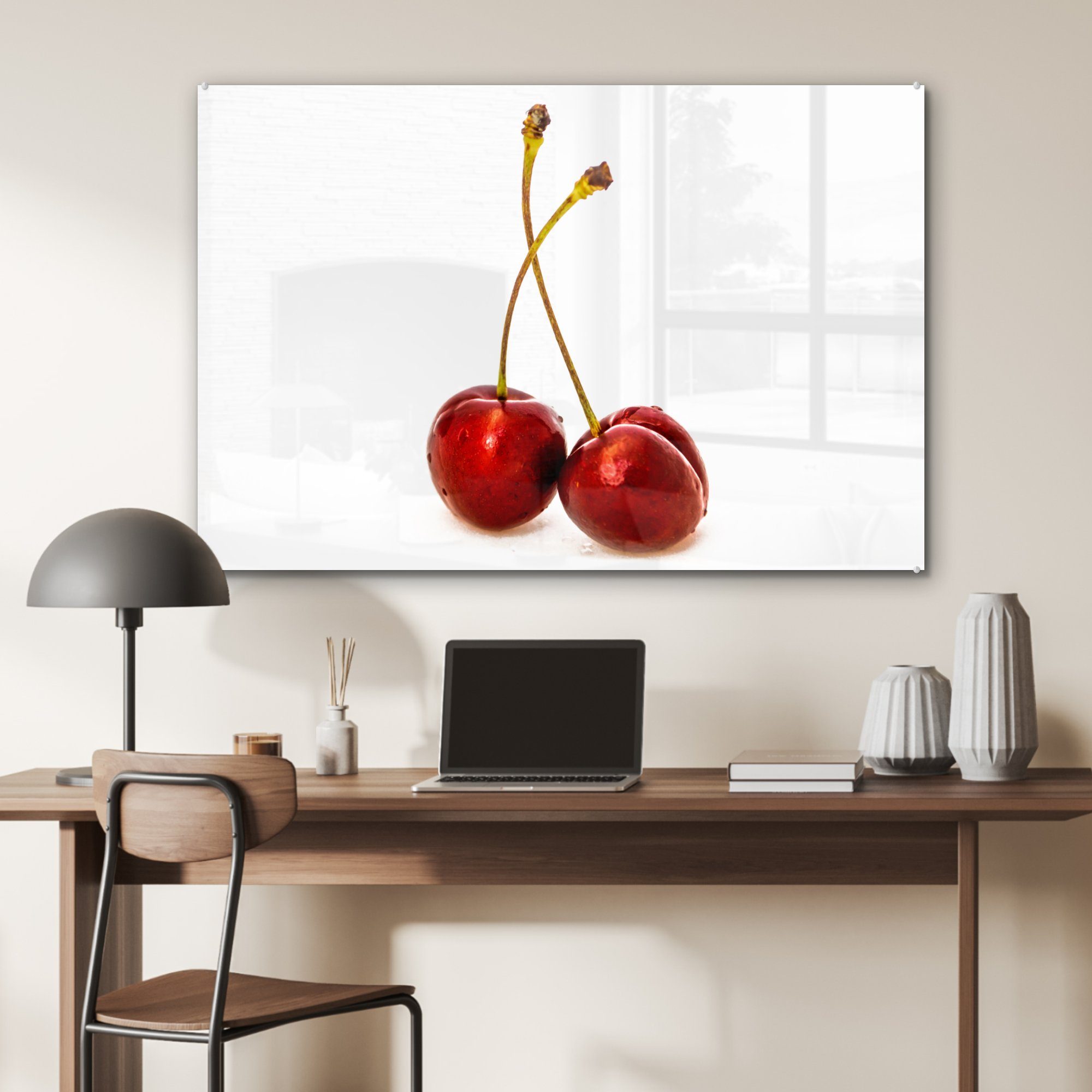 MuchoWow Acrylglasbild - Kirsche Wohnzimmer Acrylglasbilder Schlafzimmer & - Rot, (1 St), Weiß
