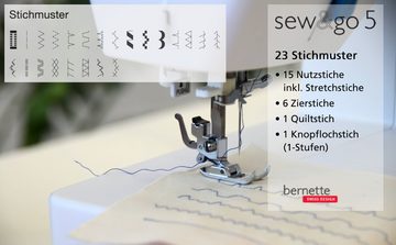 Bernette Freiarm-Nähmaschine sew&go 5, 23 Programme, Einfädelautomatik, Stichlänge,Stichbreite, Nähfußdruck einstellbar