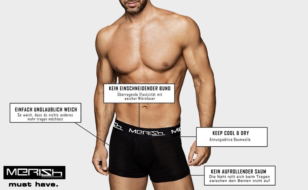 MERISH Boxershorts Herren Männer Baumwolle Premium 218b-schwarz (Vorteilspack, - Passform S Pack) Qualität 7XL 12er perfekte Unterhosen