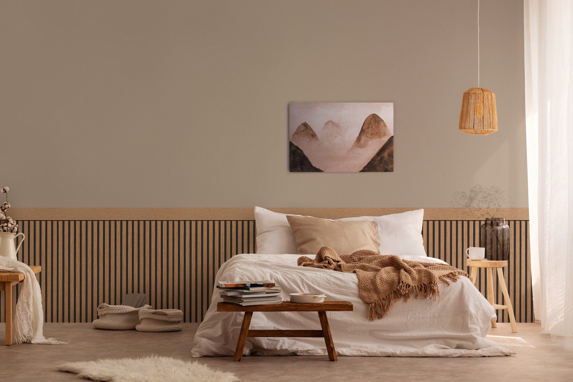 living walls Vliestapete Wallpanel Tapete Wandpaneele Mustertapete Holzpaneele Natur, strukturiert, matt, (1 St), Vliestapete Holz-Optik für Schlafzimmer Küche  – Bild 5 von 5