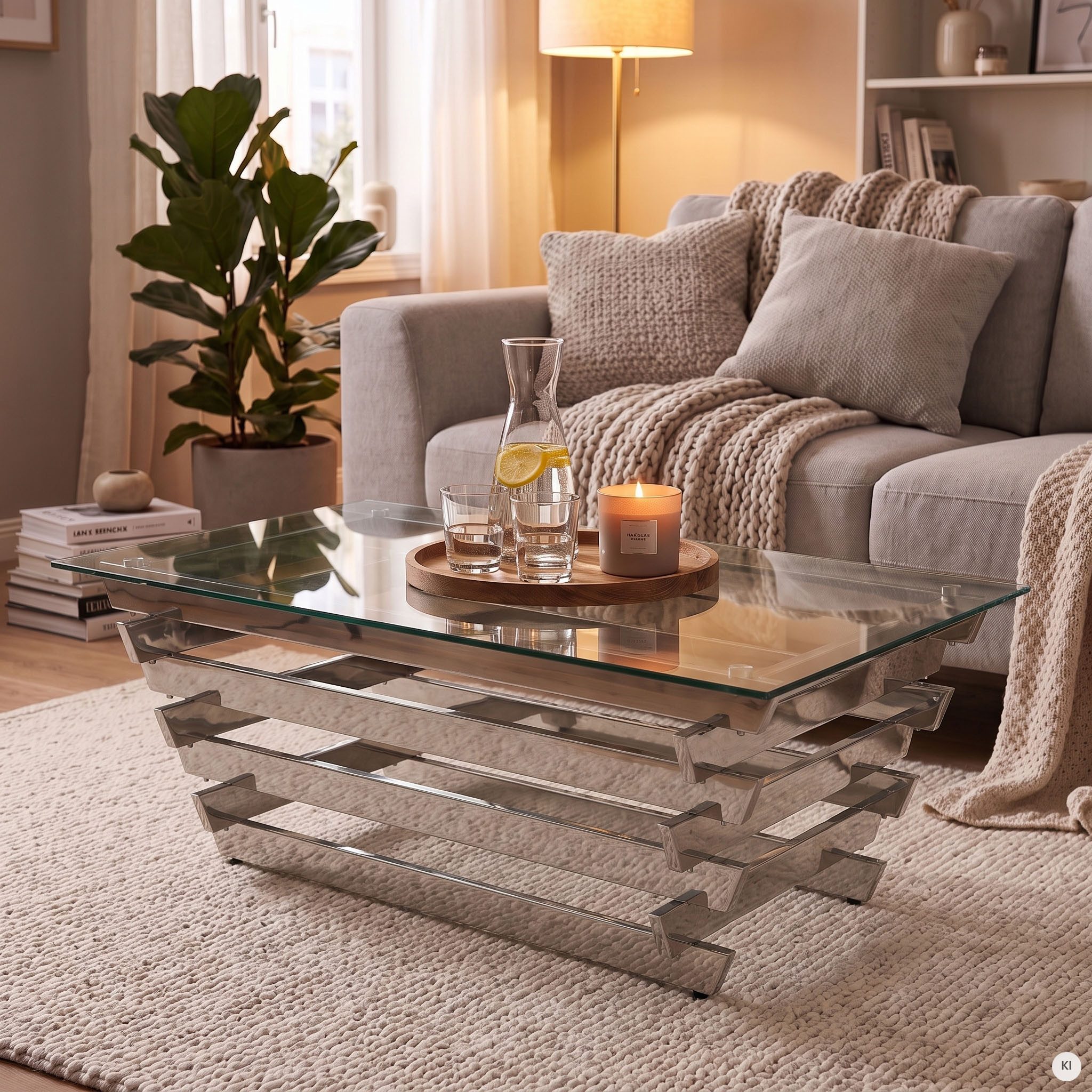SalesFever Couchtisch Eleganter Tisch für Wohnzimmer, Edles Design-Gestell aus rostfreiem Stahl