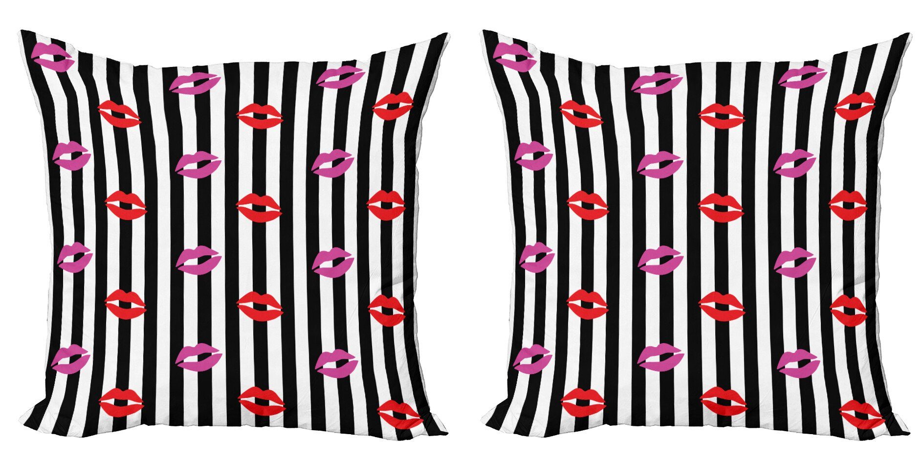 (2 Modern Accent Kissenbezüge Lippenstift Digitaldruck, Streifen auf küssen Stück), Abakuhaus Drucke Doppelseitiger