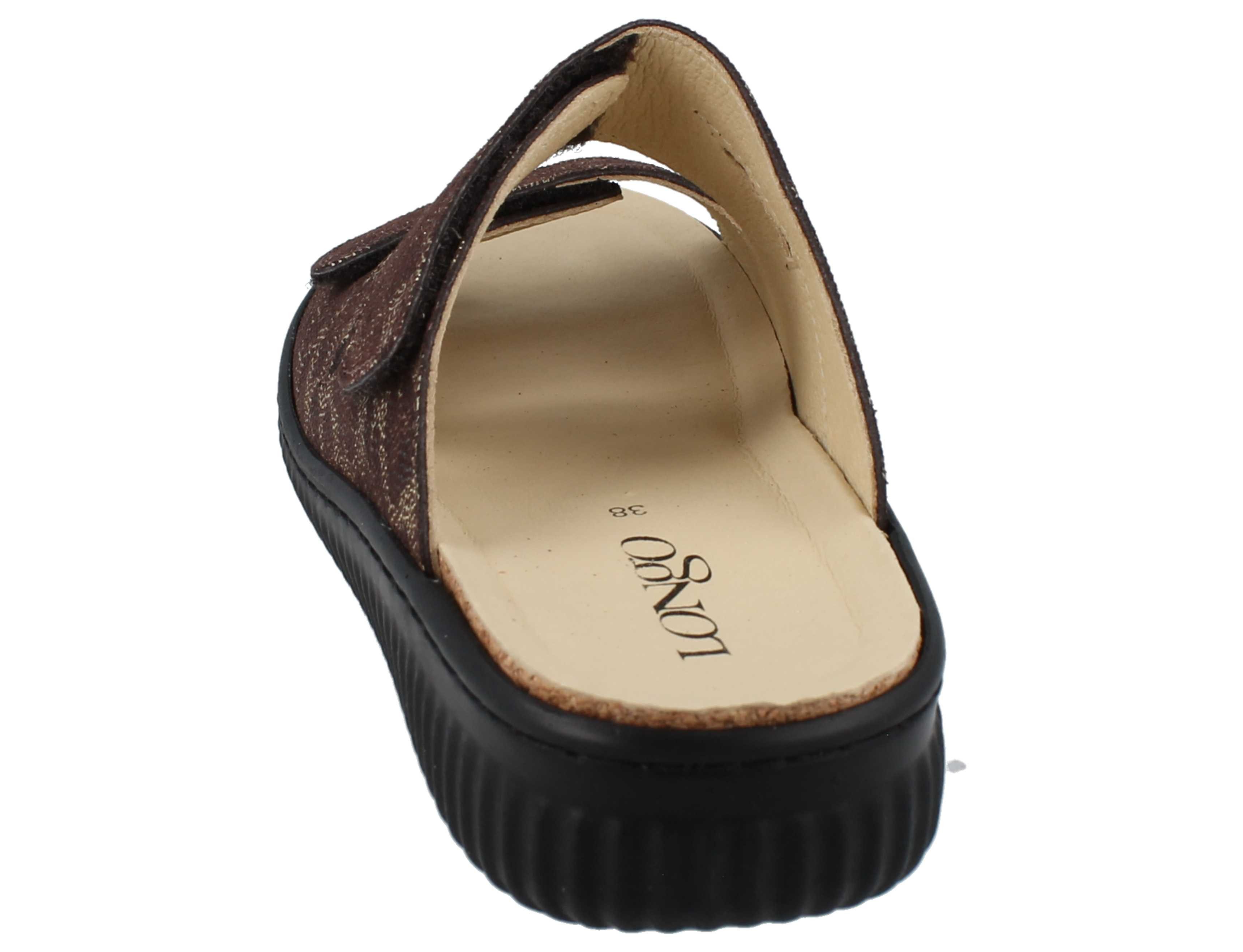 Longo LONGO Damen Pantolette braun gold Nubukleder - Größe: 42 Pantolette Wechselfußbett