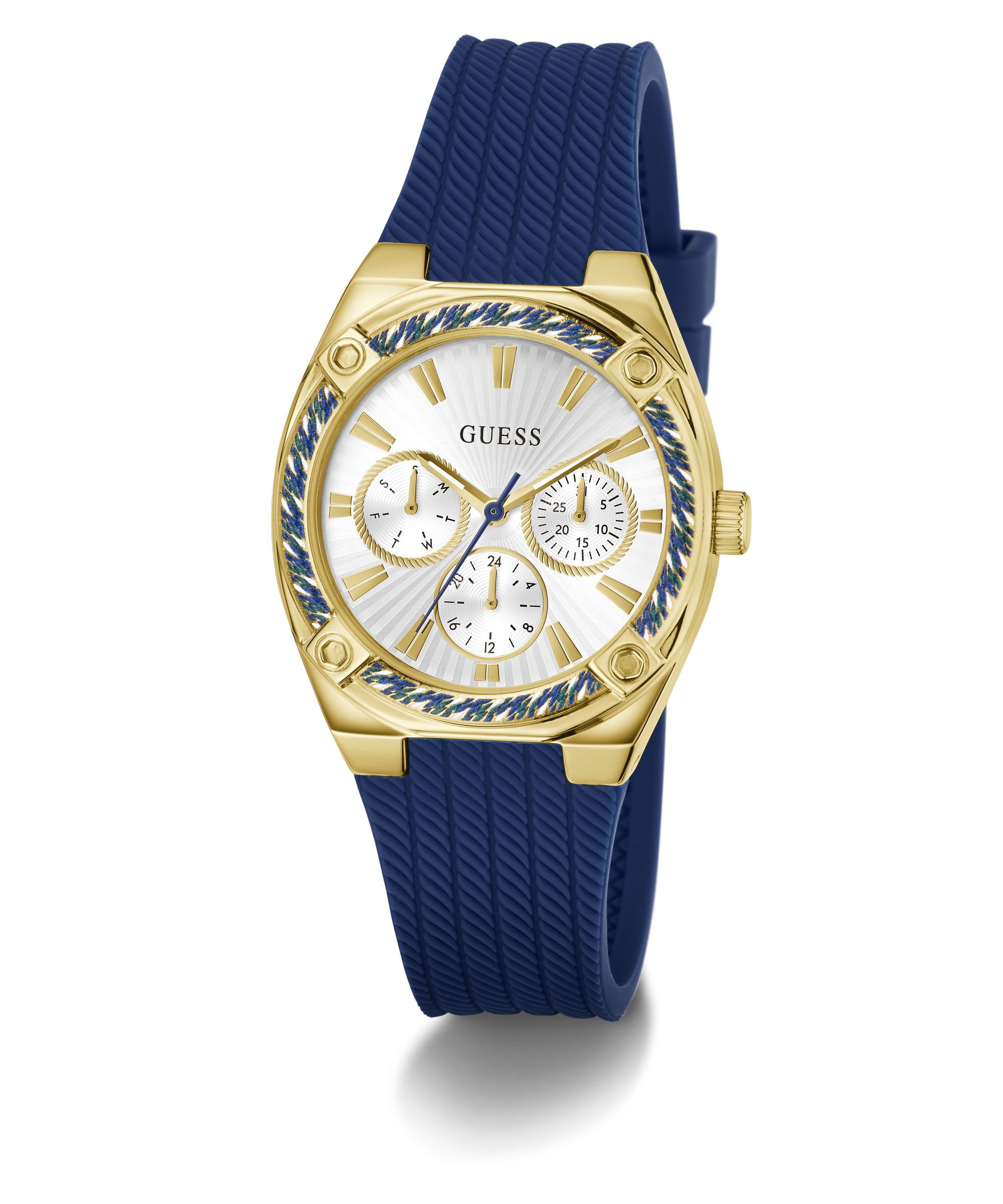 Guess Multifunktionsuhr SAYLOR GW1036L2, Quarzuhr, Armbanduhr, Damenuhr, Silikonarmband, analog, Wochentag, Tag