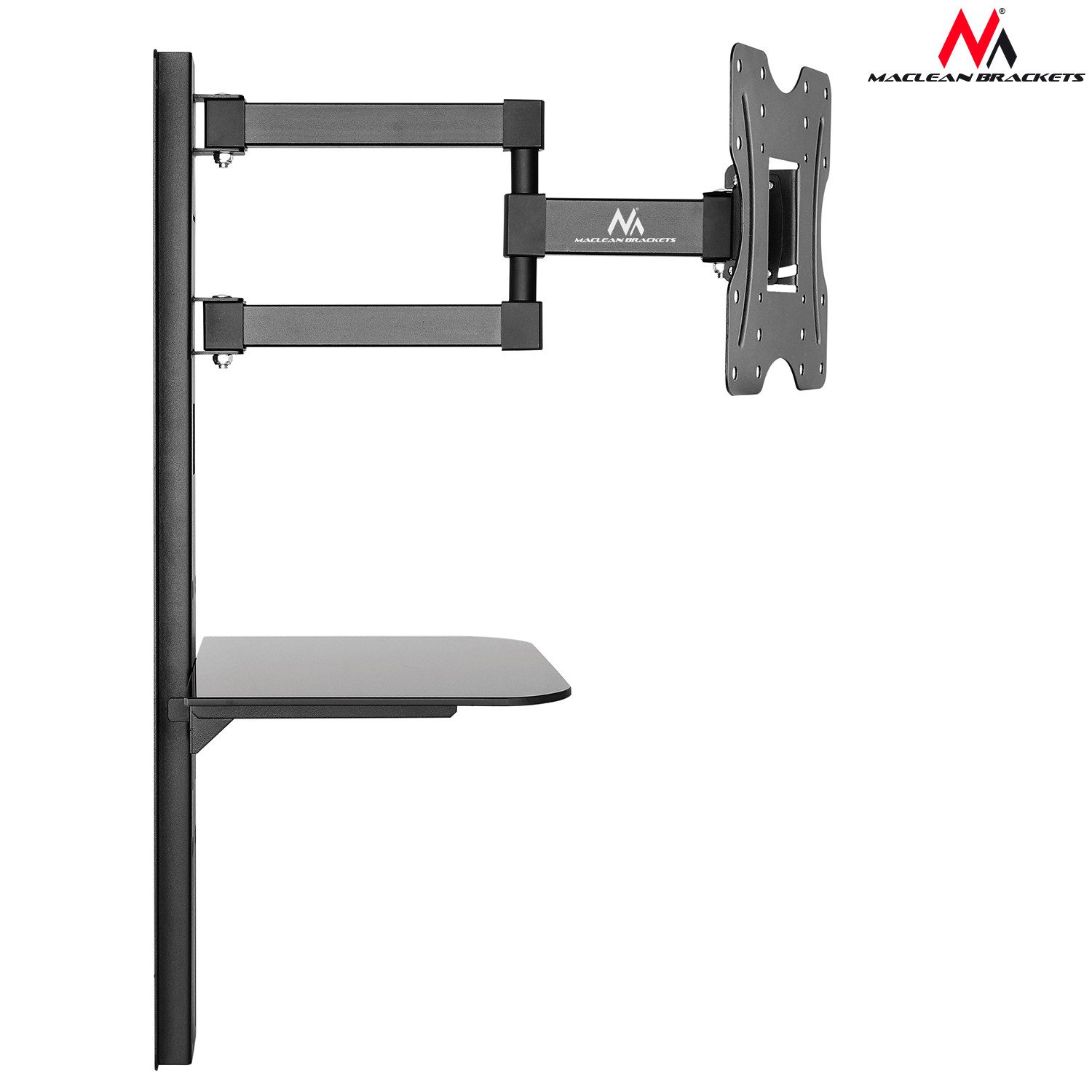Maclean TV-Wandhalterung MC-771+MCTV-706, (bis 42 Zoll, TV Halterung mit Ablage 23-42'' 30kg HDMI-Kabel)