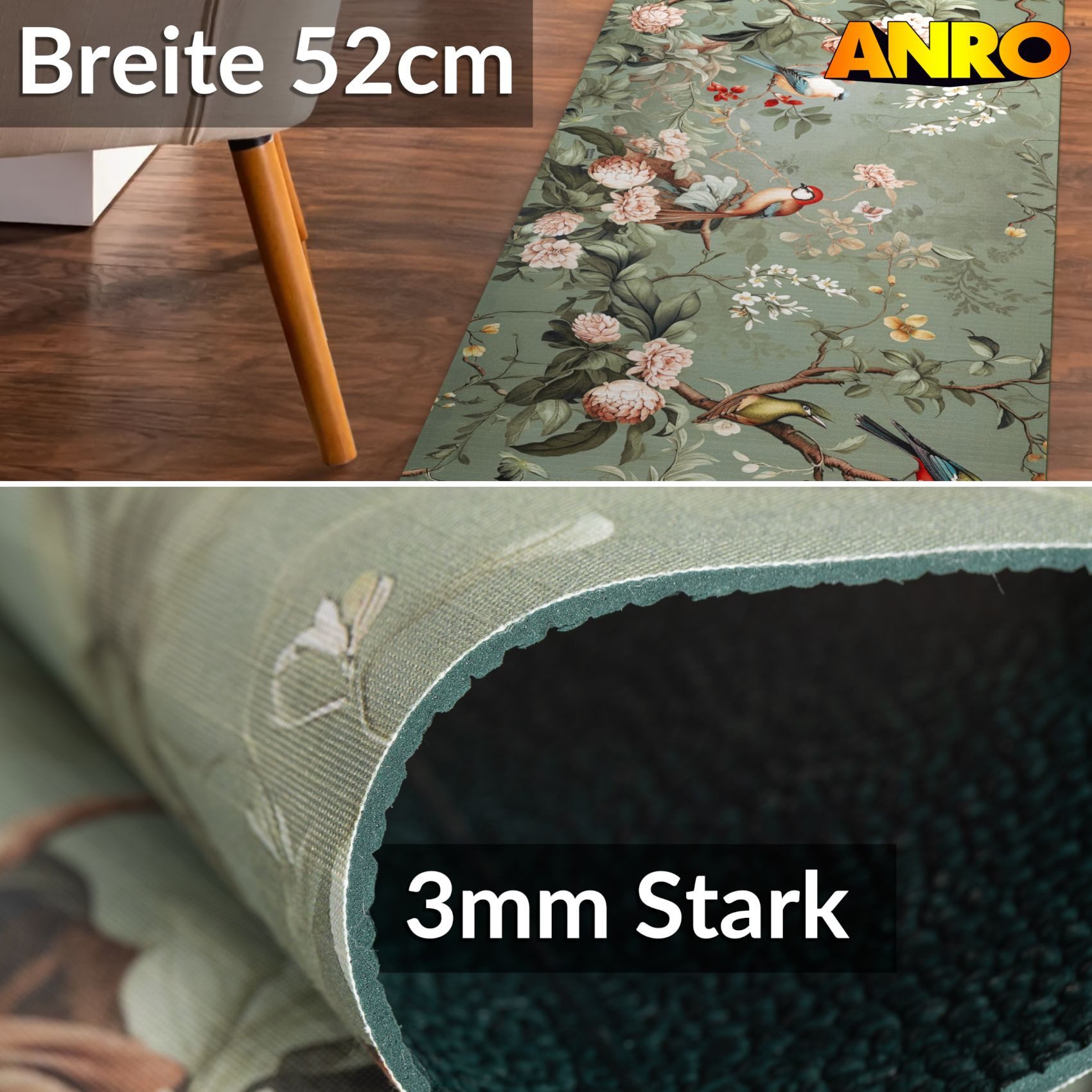 ANRO Küchenläufer GreenLine Teppichläufer Textil, Rechteckig, Höhe: 3 mm, B günstig online kaufen