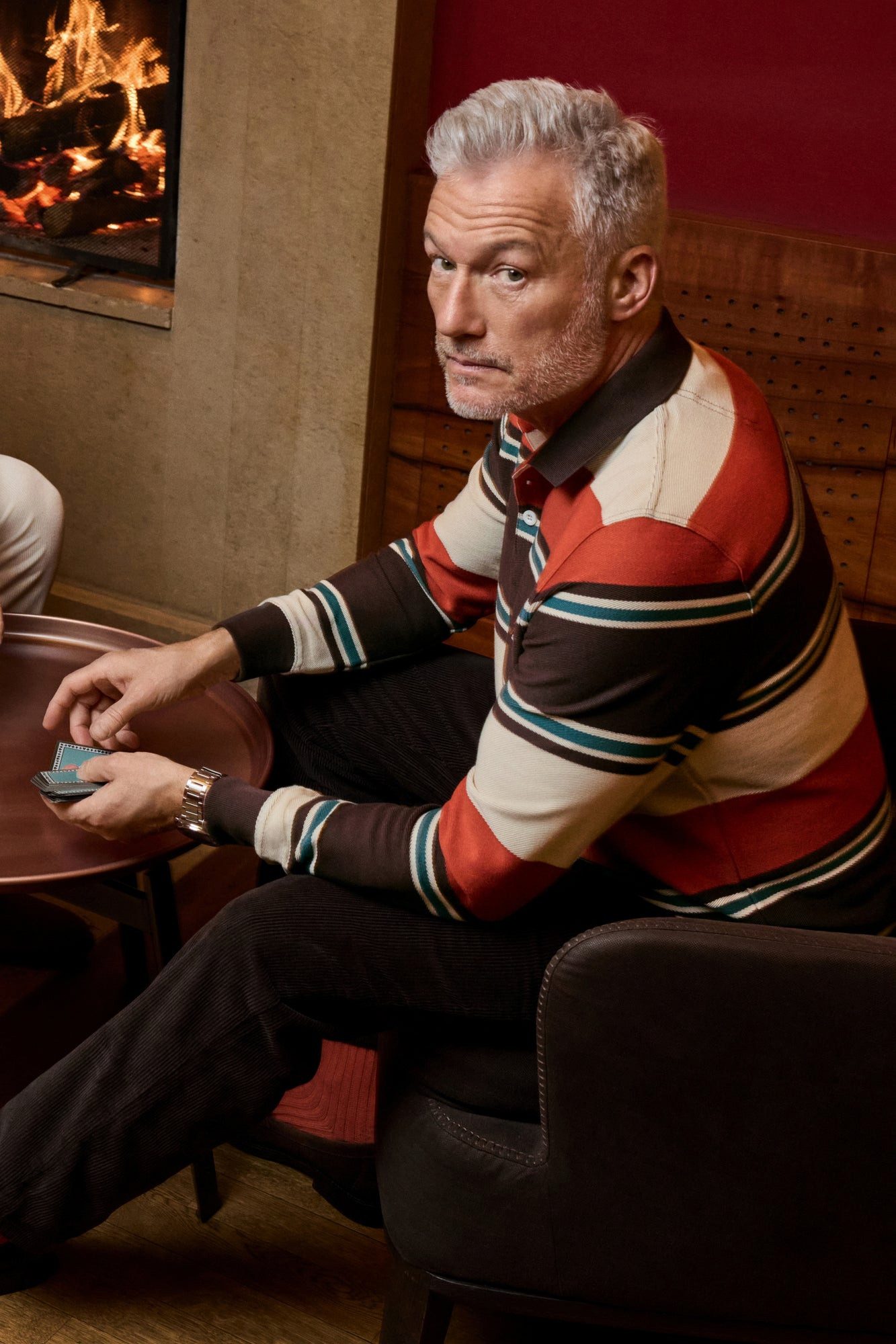 Hajo Langarm-Poloshirt Rugbyshirt in Herringbone-Optik (stay fresh) und garngefärbtem Steifen