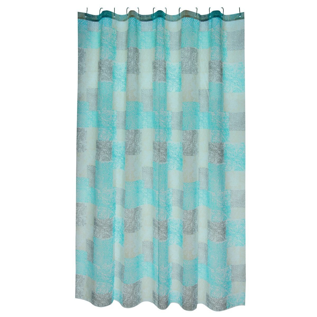 MSV Duschvorhang Cotexsa HUELLAS Breite 180 cm, Textil-Duschvorhang, Made in Spain, 100% Polyester, wasserundurchlässig, Anti-Schimmel-Effekt, Anti-Bakteriell beschichtet, waschbar 30°, 180 x 200 cm, Farbe blau türkis