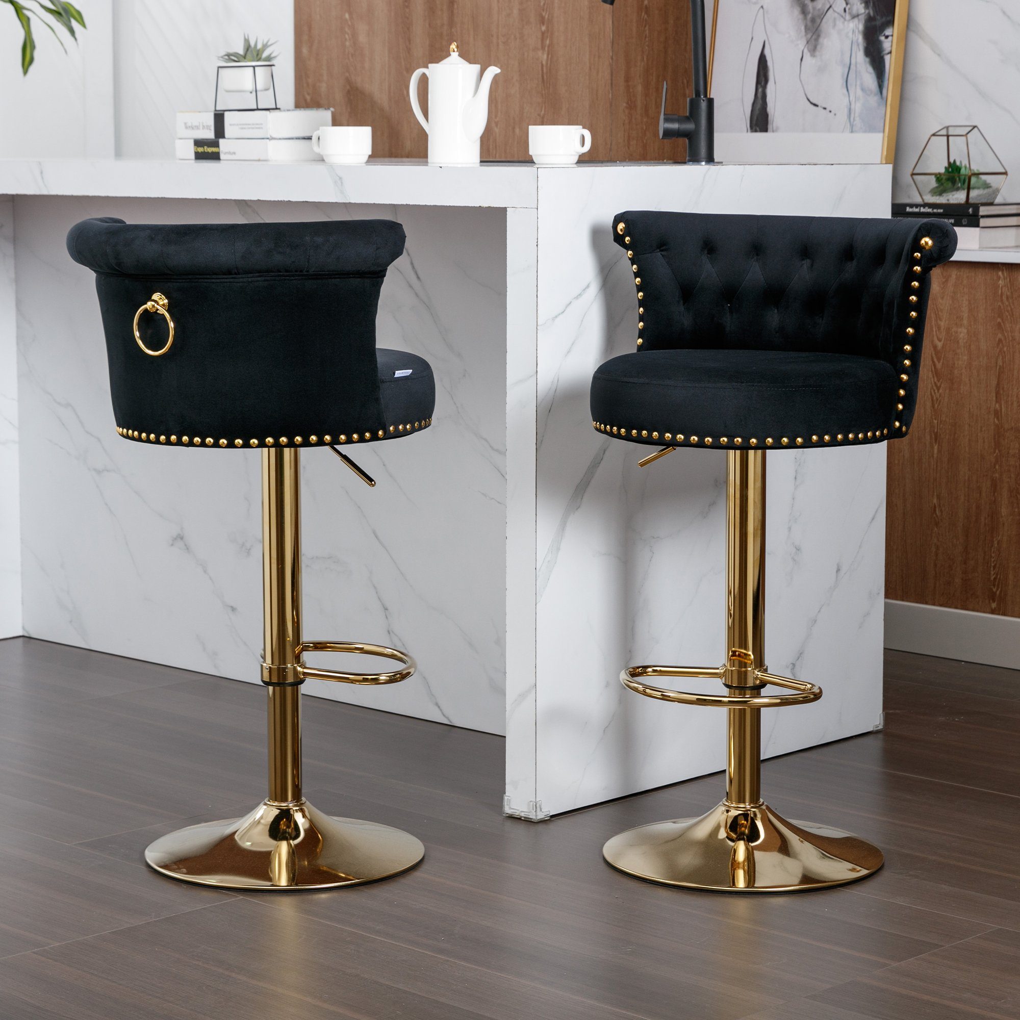 REDOM Barhocker Schwenkbarer Barstühle Set Fußstütze 2PC Esszimmer von (mit verstellbaren, /setzen) Küche, Tresenhocker schwarz für 2
