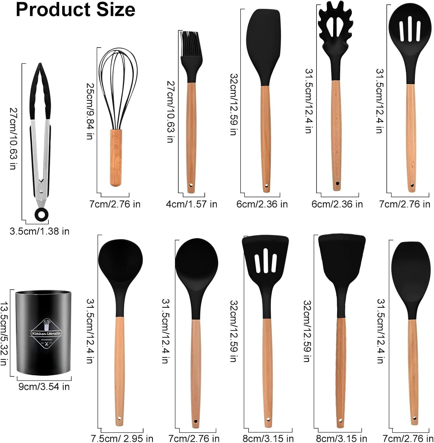 Realb2b Kochbesteck-Set Küchenutensilien Set 12 tlg Silikon Holzgriff Kochbesteck (Mehrteiliges Küchenutensilien Set 12 tlg Silikon Holz, 12-tlg., 12 tlg Küchen – Bild 2 von 5