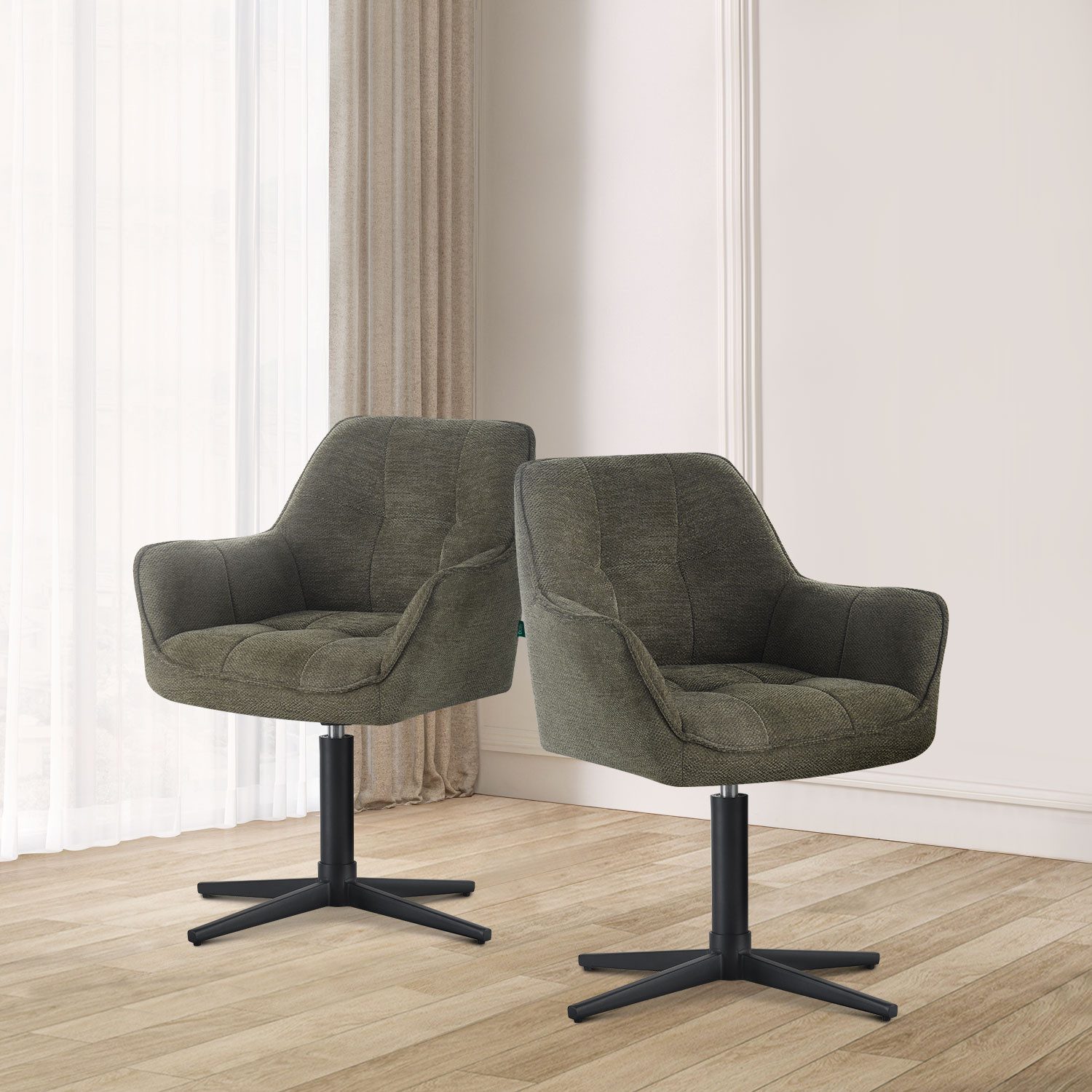 DUBI Möbel Polsterstuhl THOMAS-MIRA, 360° drehbar Massivholz oder Metallgestell 2er-Set