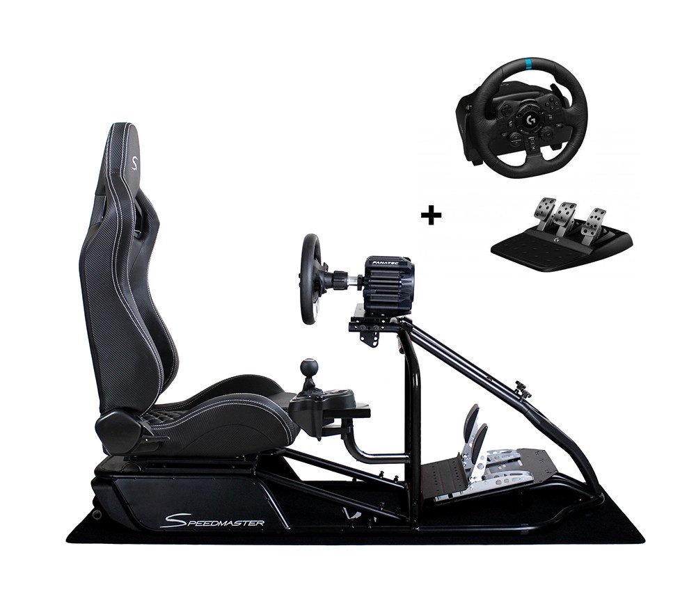 Speedmaster Simulator Cockpit Pro Sim Racing SCHWARZ mit Logitech G923 Bundle Gaming-Controller (Kompatibel mit allen gängigen Lenkrädern und Pedalen)