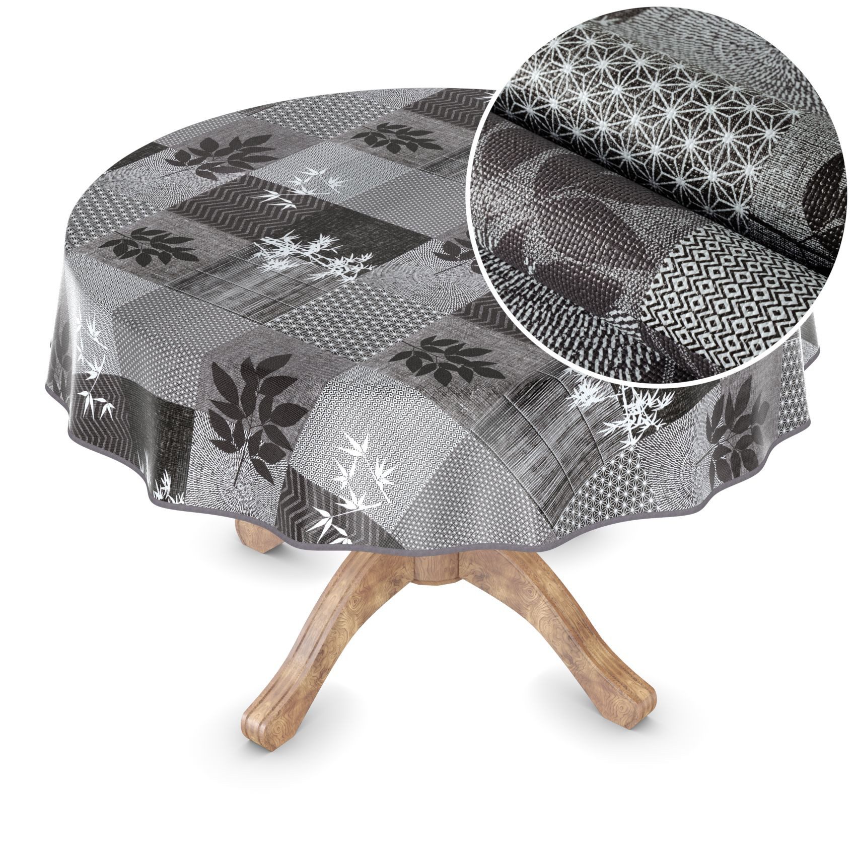 ANRO Tischdecke Besonders Feine Wachstuchtischdecke Premium Gartentischdecke (Einzelstück 1-tlg), Prägung Rund 100cm wasserabweisend mit Saum