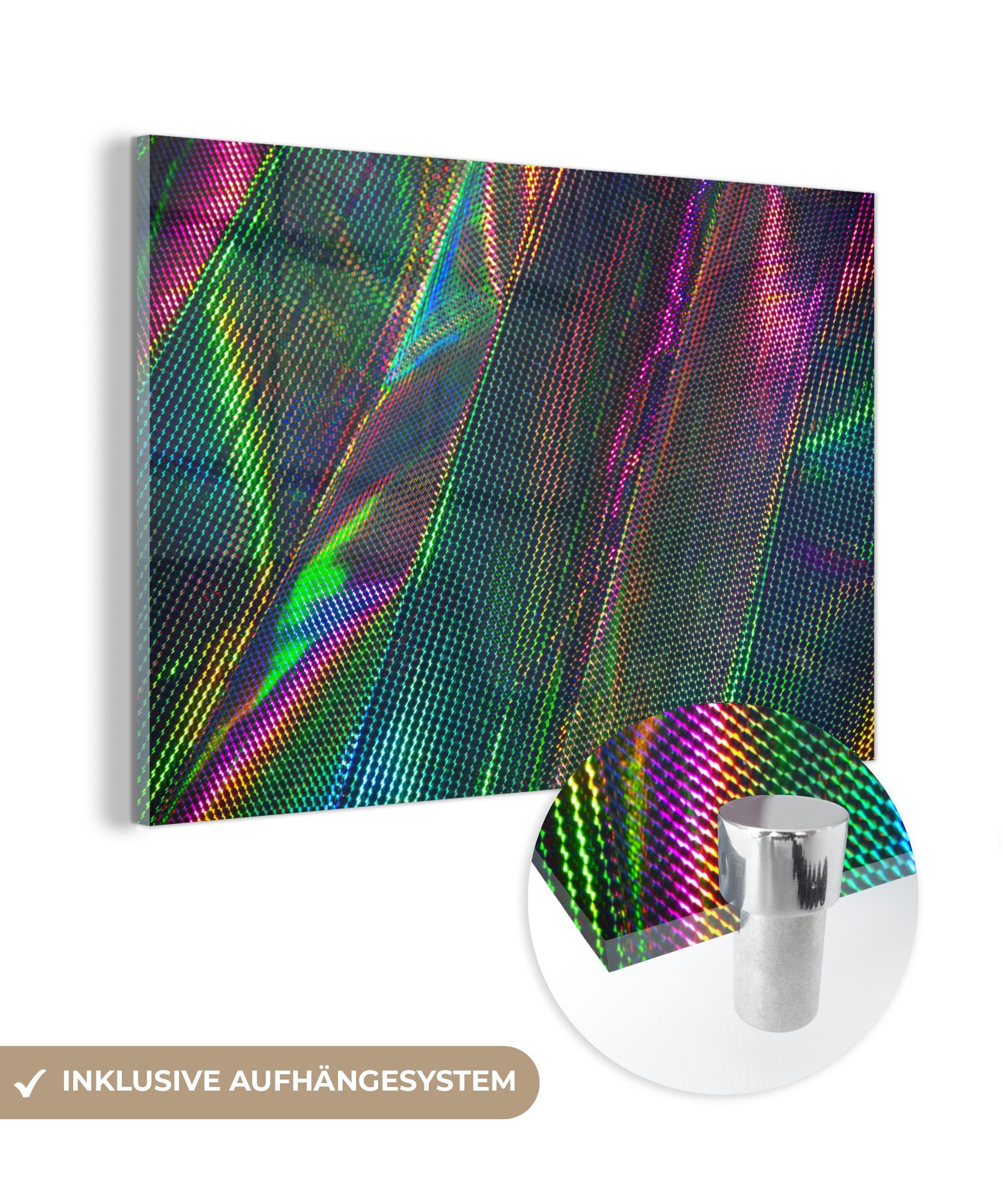 MuchoWow Acrylglasbild Regenbogenlicht auf silberner Oberfläche, (1 St), Acrylglasbilder Wohnzimmer & Schlafzimmer
