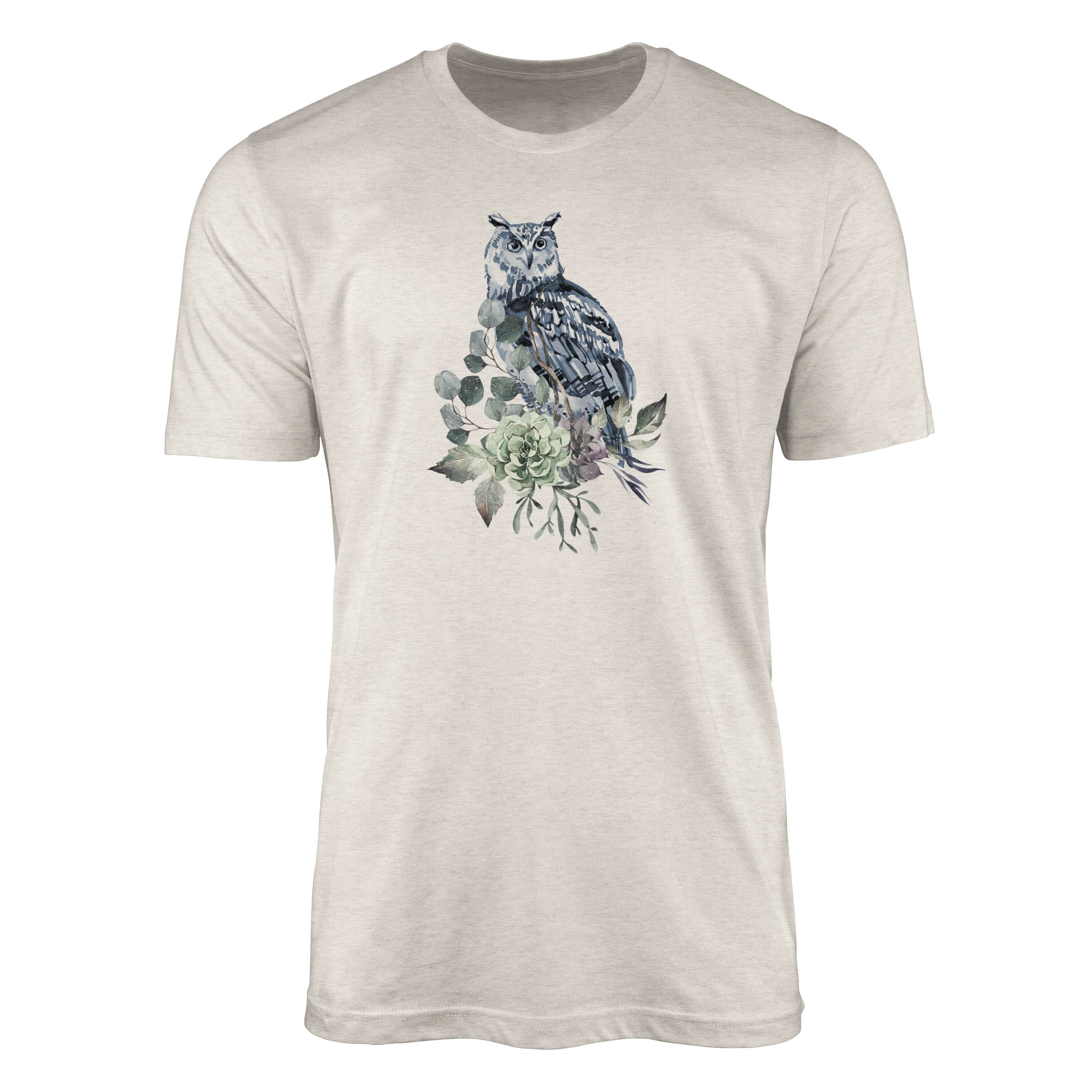 Sinus Art Farbe Aquarell Motiv Bio-Baumwolle Ökomode Eule T-Shirt (1-tlg) Nachhaltig Organic T-Shirt Herren Shirt
